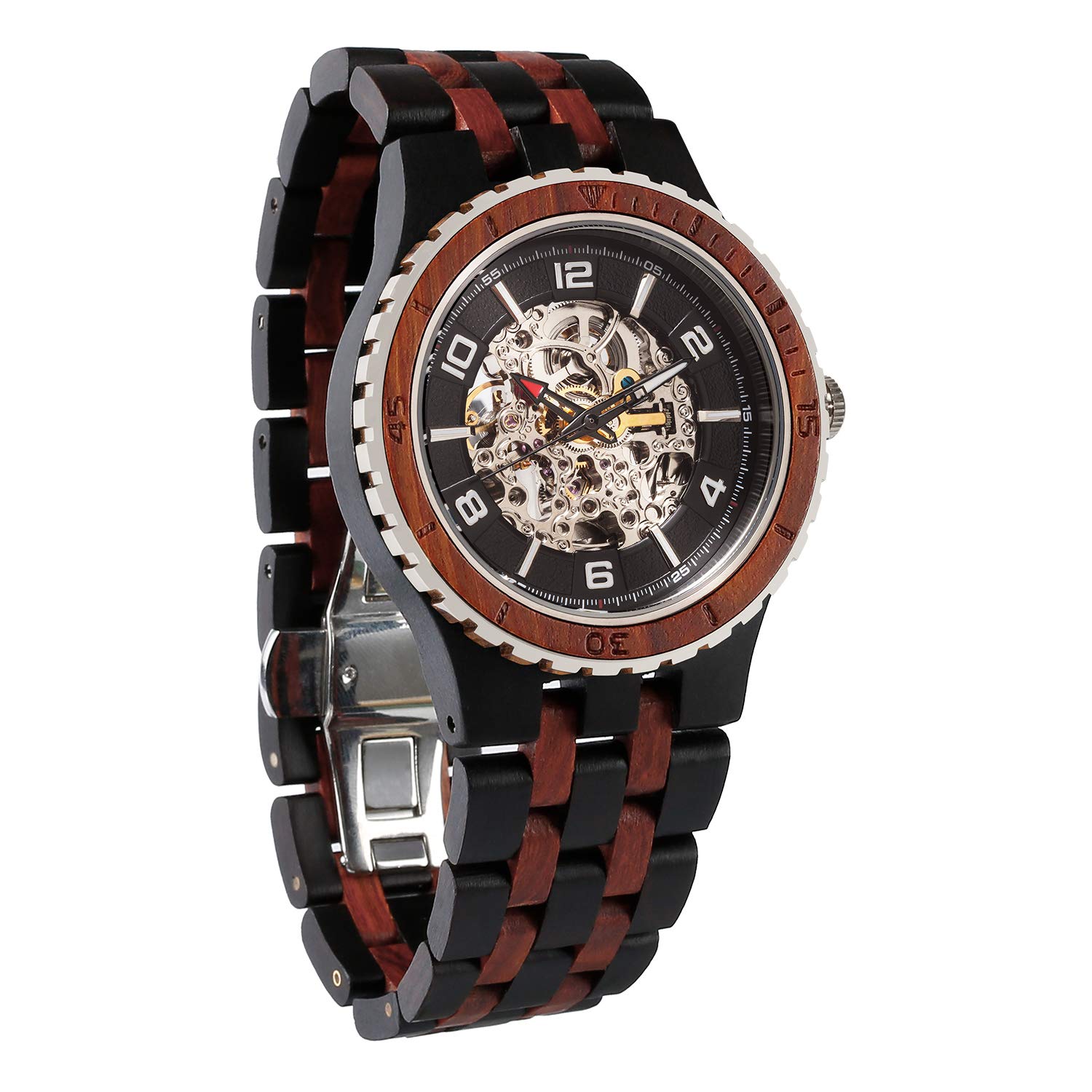 Wilds Wood Watches Premium Eco Self-Winding Wooden Wrist Watch for Men, Natural Durable Handcrafted Gift Idea for Him