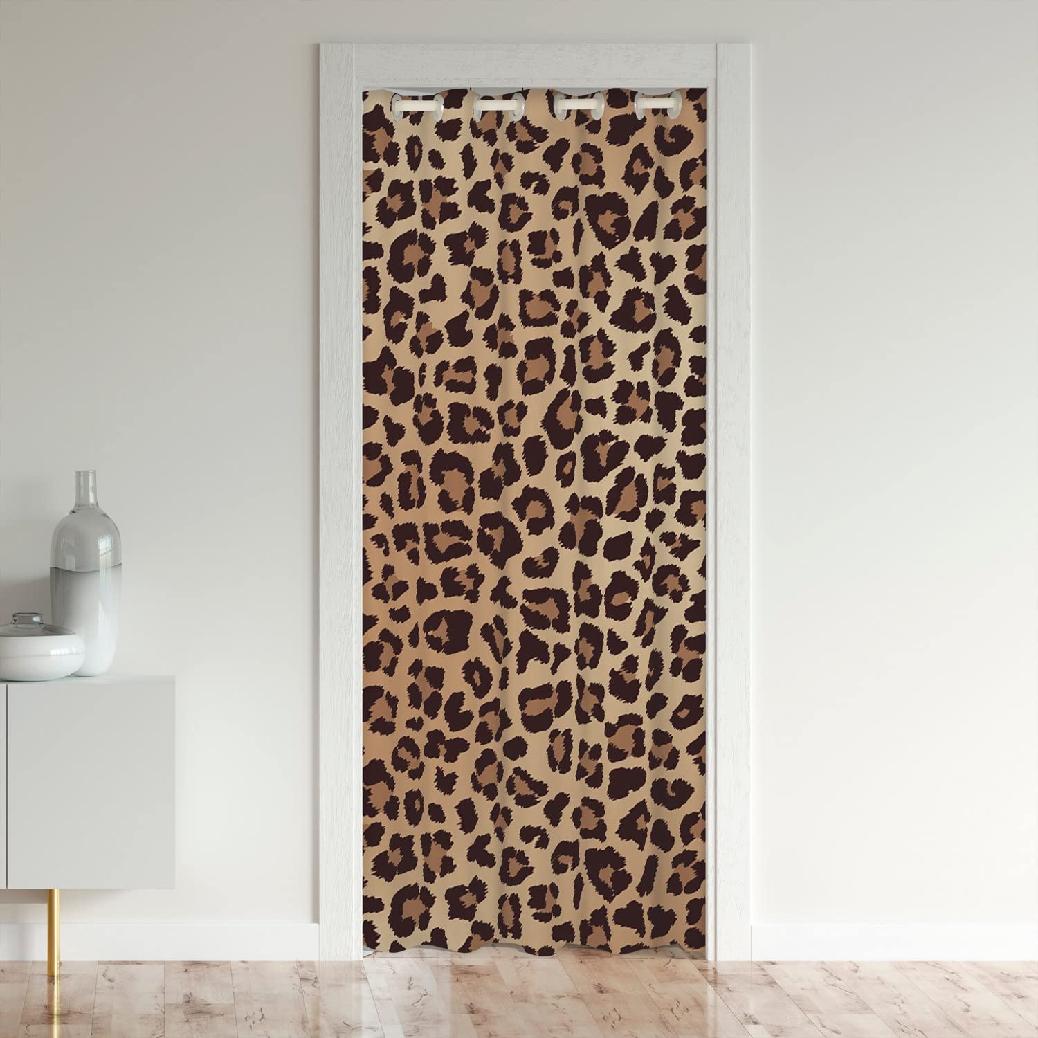 Leopard Door Curtains for Doorways, Brown Cheetah Print Doorway Curtain for Adult Women Girls Teens, Wild Animal Leopard Pattern Blackout Curtain, Room Divider Closet Curtain 42"W X 80"L