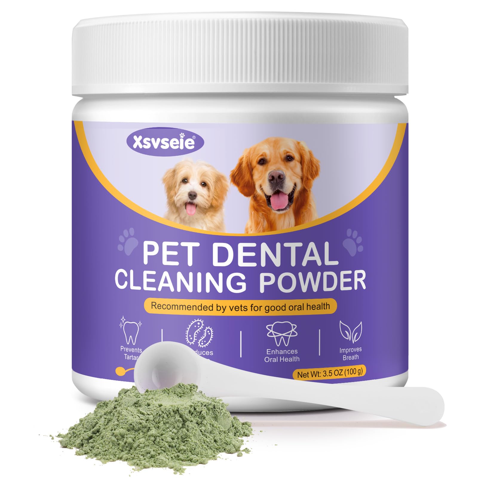Natural Dog Dental Powder for Bad Breath - Plaque Off Solution, Reduces Tartar and Improves Oral Health