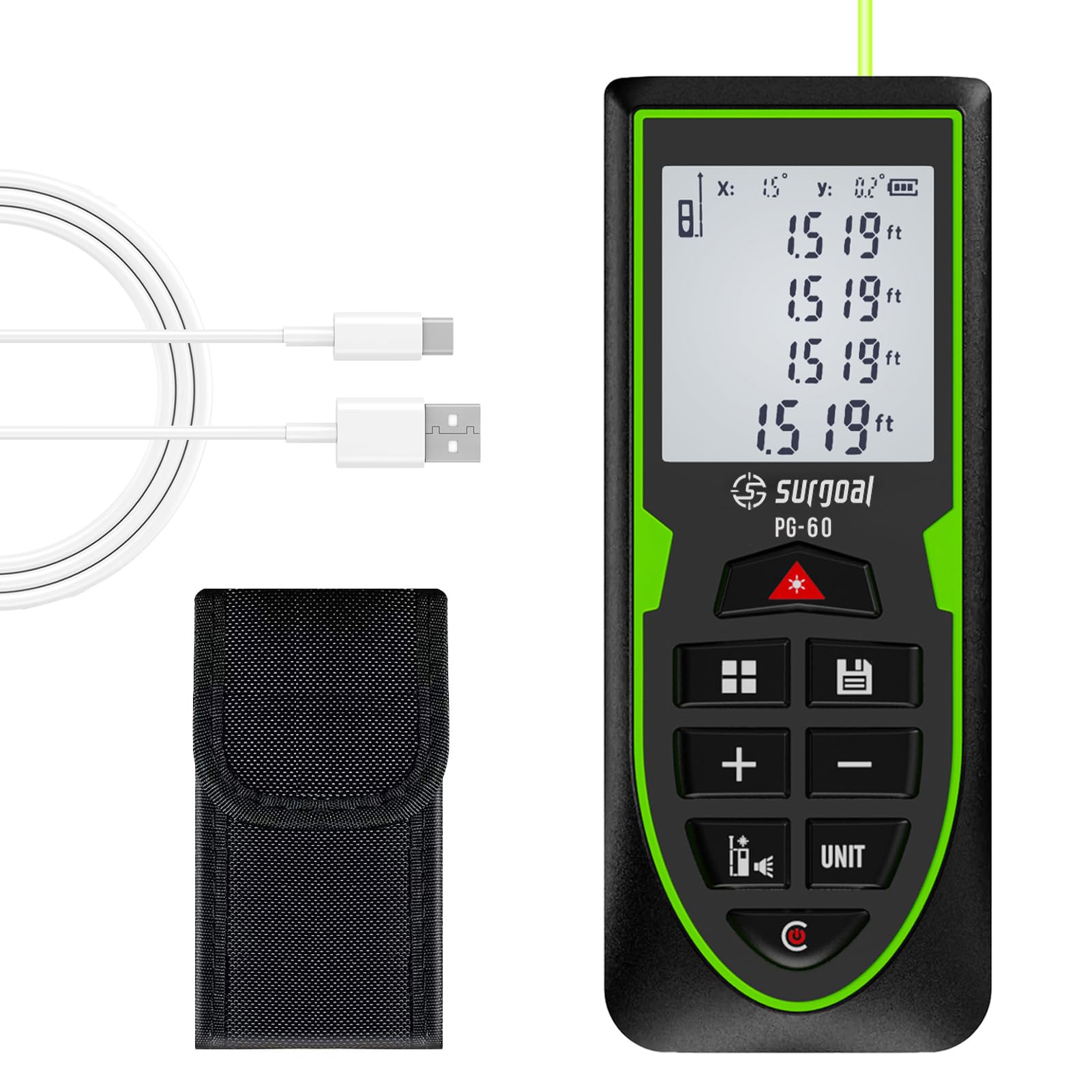 Mini Green Laser Distance Meter 262Ft – Rechargeable Digital Measuring Tool with USB Type-C, Area/Volume Modes, Max/Min, ±3mm Accuracy, Pocket-Sized Compact Design