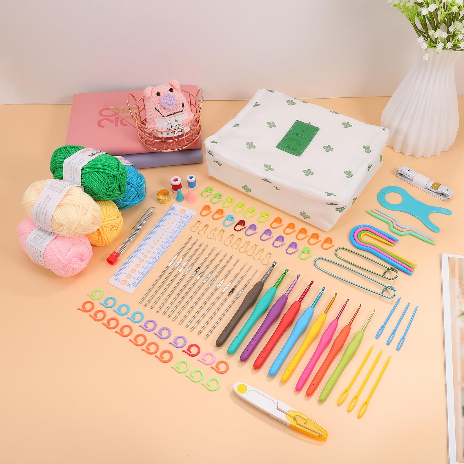 Gogogmee Kit de Ganchillo Completo para Principiantes Agujas y Herramientas Resistentes Accesorios Bolsa Portátil Suministros de Crochet Duraderos para Manualidades