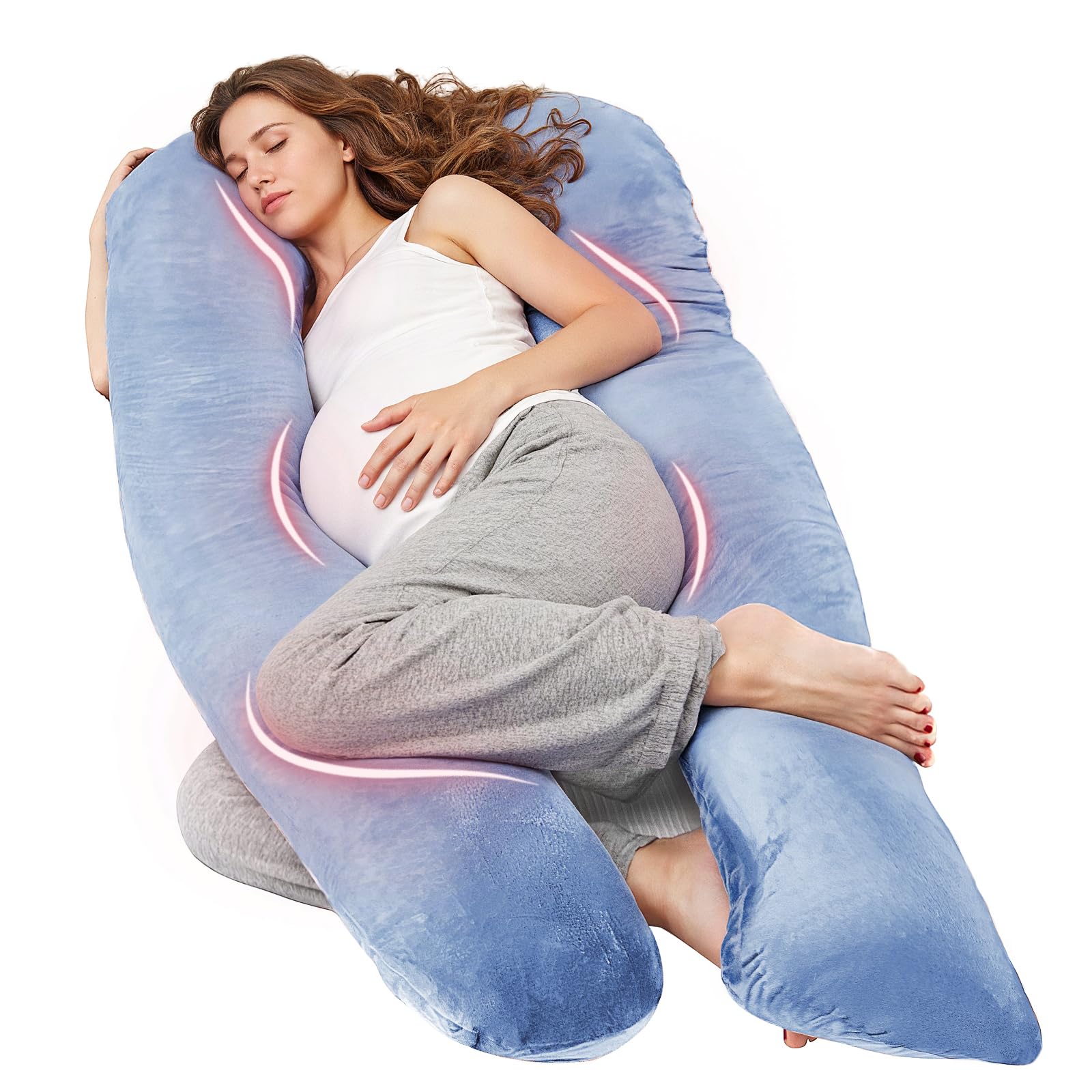 Nuliie Pregnancy Pillow for Sleeping, U Shaped Full Body Pillow Pregnancy Pillows, Maternity Pillow Support for Back, Hips, Legs for Pregnant Women, With Washable Velvet Cover (Blue)