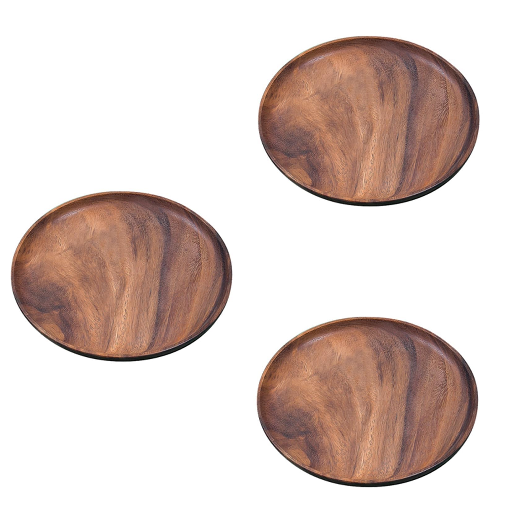 Hndhbfgrt 3X Round Solid Wood Board Whole Wood Fruit Plate Wooden Saucer Tea Plate Dessert Dinner Breakfast Plate