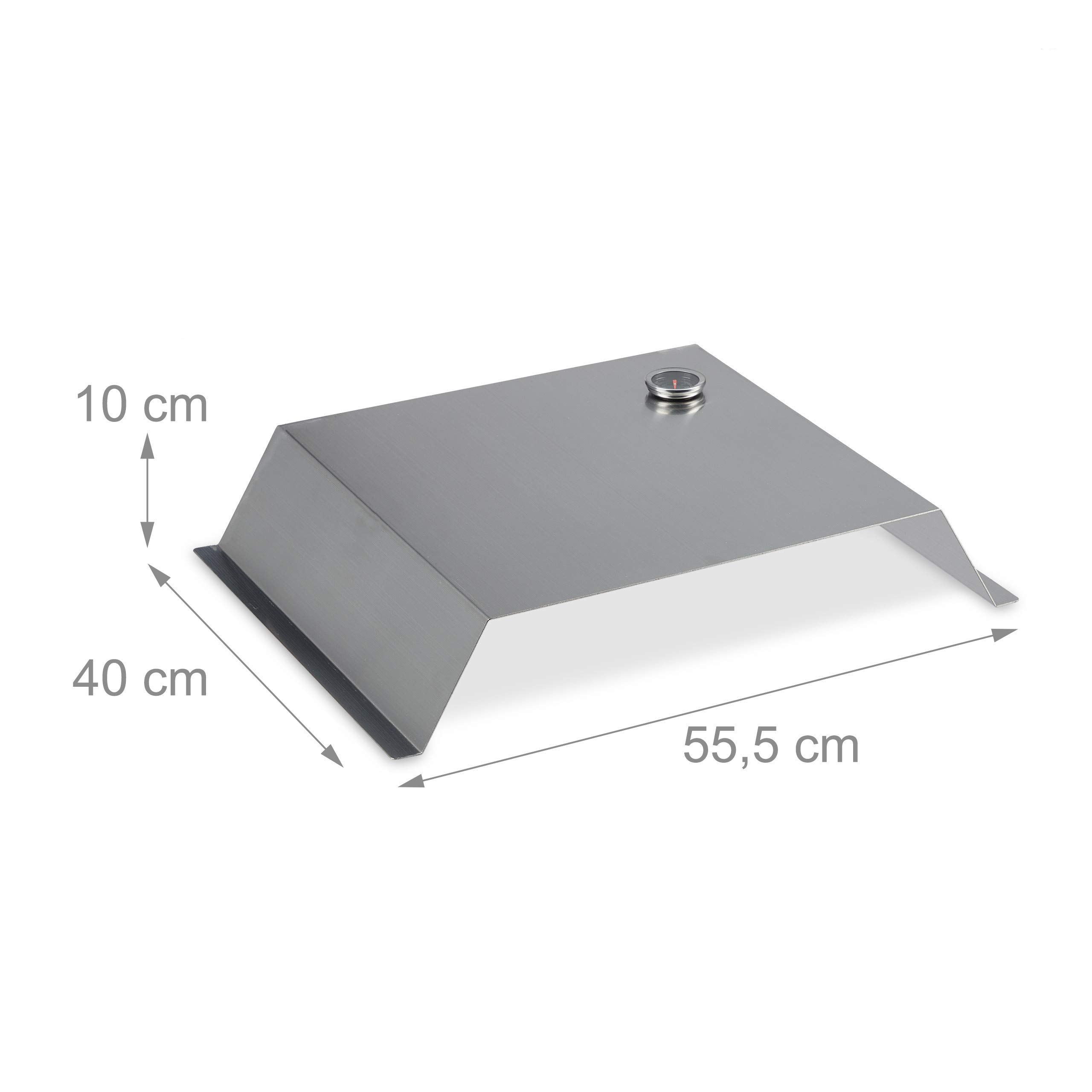 Relaxdays Inserto per Pizza BBQ, con Termometro, Box Forno, Acciaio Inox, 10x55,5x40 cm, Cover per Barbecue, Argento