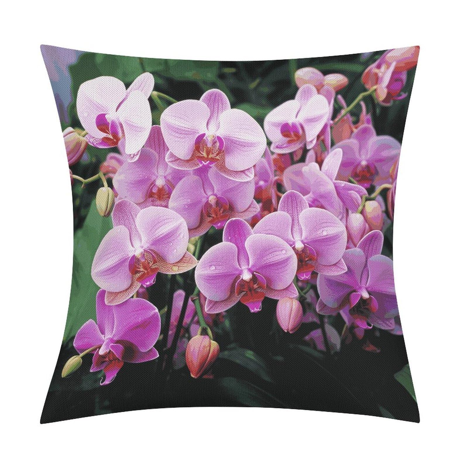 JTREHY Orchids Throw Pillow Covers Farmhouse Pillow Cover Standard Pillow Shams Decorative Square Pillowcases Soft Pillow Cases Wrinkle Fade Resistant for Couch Home 18x18 Inch