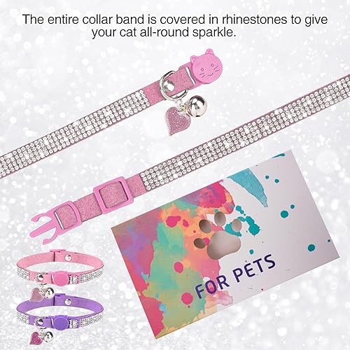 Miniatura 5 de Collar de gato con diamantes de imitación con campana, collar de diamante para gato con hebilla de seguridad, liberación rápida para niñas y niños,