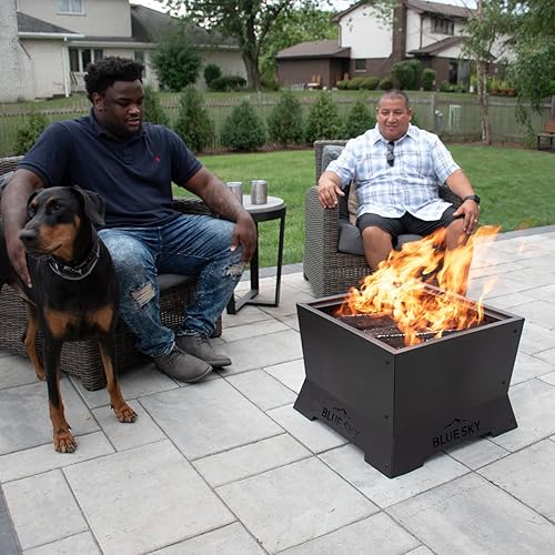 Miniatura 14 de Blue Sky Outdoor Living Fogata cuadrada de acero sin humo para patio, recogedor de cenizas extraíble, color negro