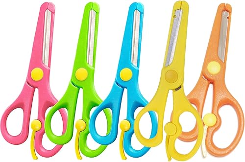 Paquete de 5 tijeras de plástico para niños, tijeras coloridas de seguridad para manualidades, tijeras de entrenamiento preescolar con mango de