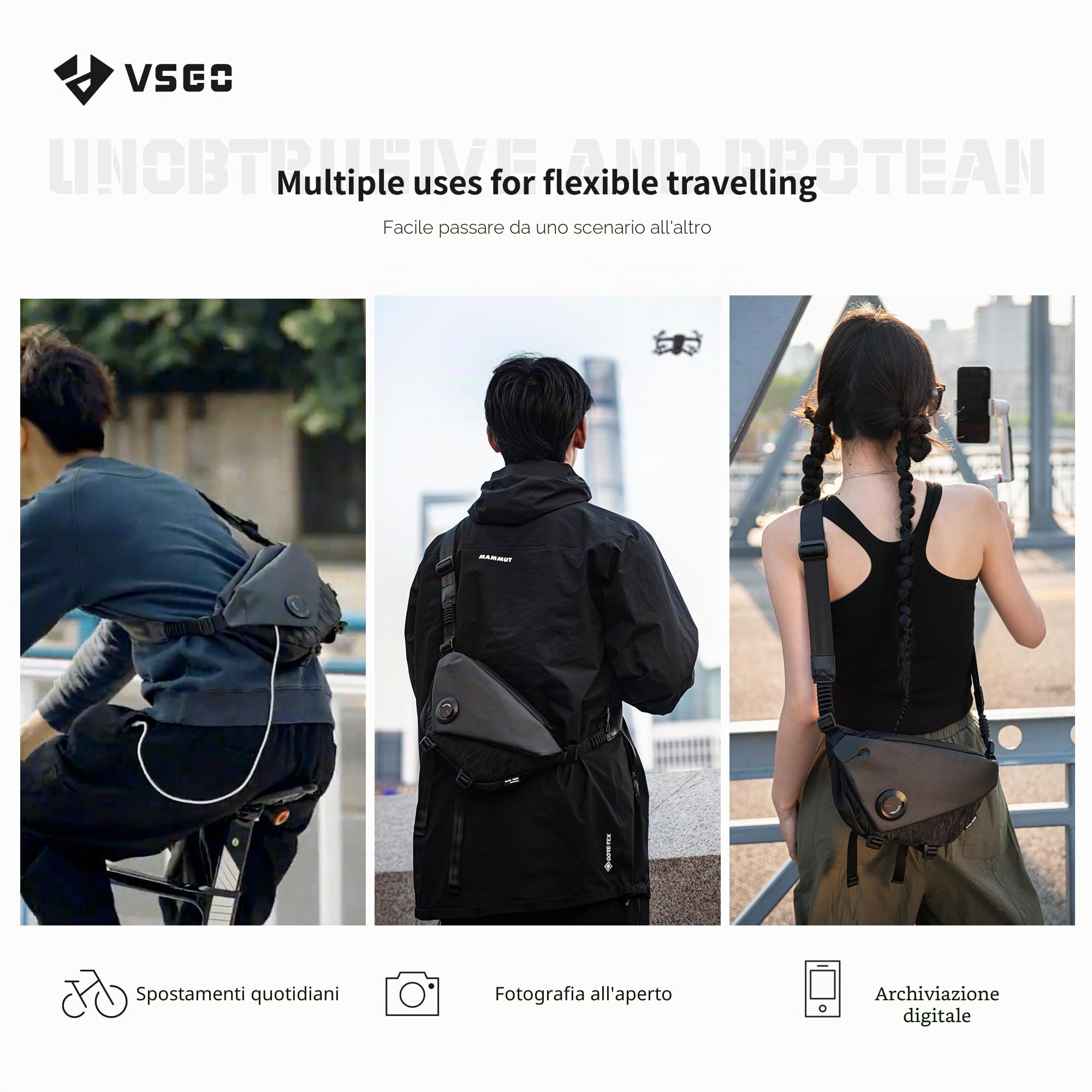VSGO Borsa a Tracolla Fotografica Professionale da 4L, Borsa a Spalla sul Petto per Uomo e Donna, per Fotocamere Micro-SLR, Attrezzatura per Droni e Archiviazione Digitale