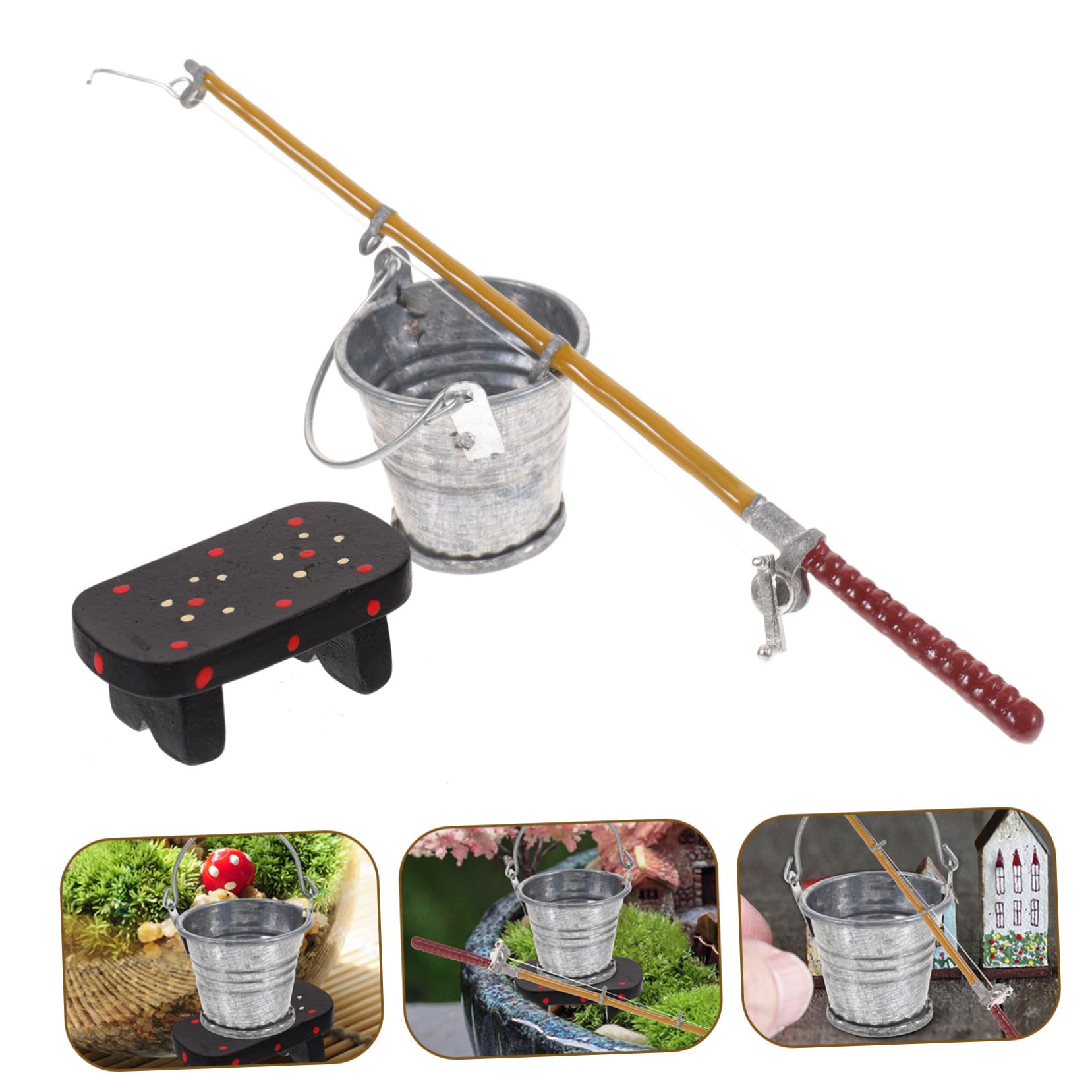 LOGOFUN Miniature Fishing Pole 1:12 Scale - Tiny Fisherman Accessory For Dollhouse, Crafts & Micro Landscape Decor (4.44 Inch)