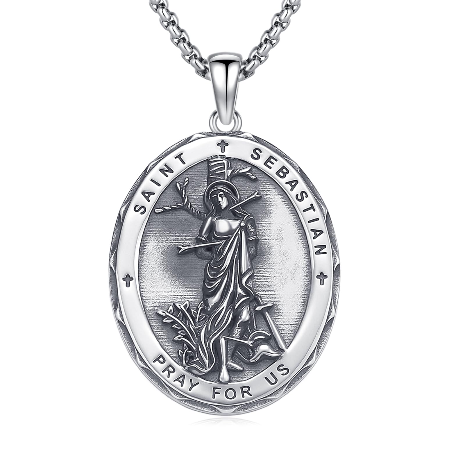 Silver/14K Gold Patron Saint Medal Amulet Necklace for Men Women