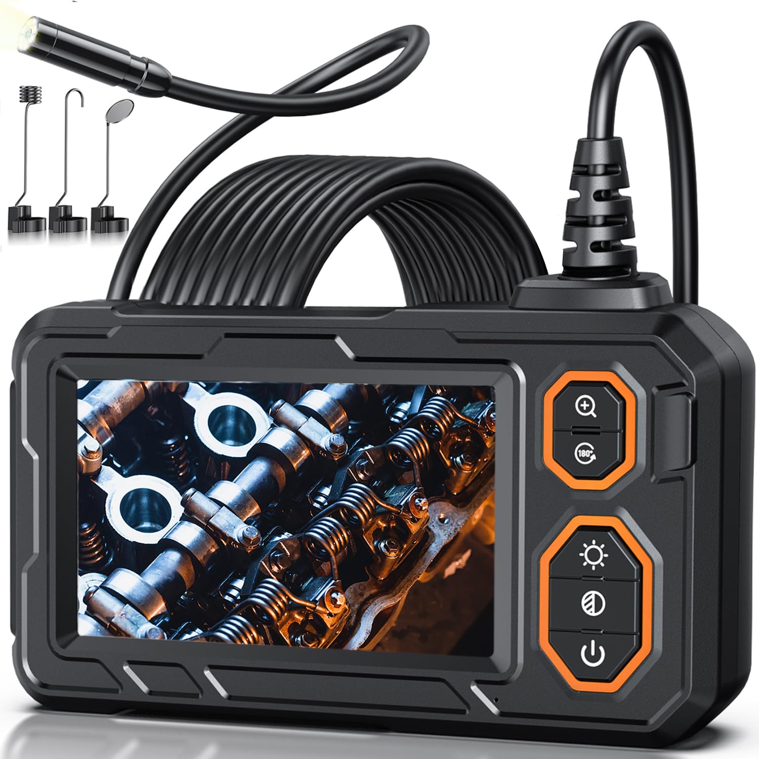 Endoscope Camera with Light, 4.3" Inspection Camera, 1920P HD Borescope with 8 LED Lights, IP67 Waterproof Snake Sewer Tools, 16.4ft Semi-Rigid Drain Endoscope Cool Gadget (Orange)