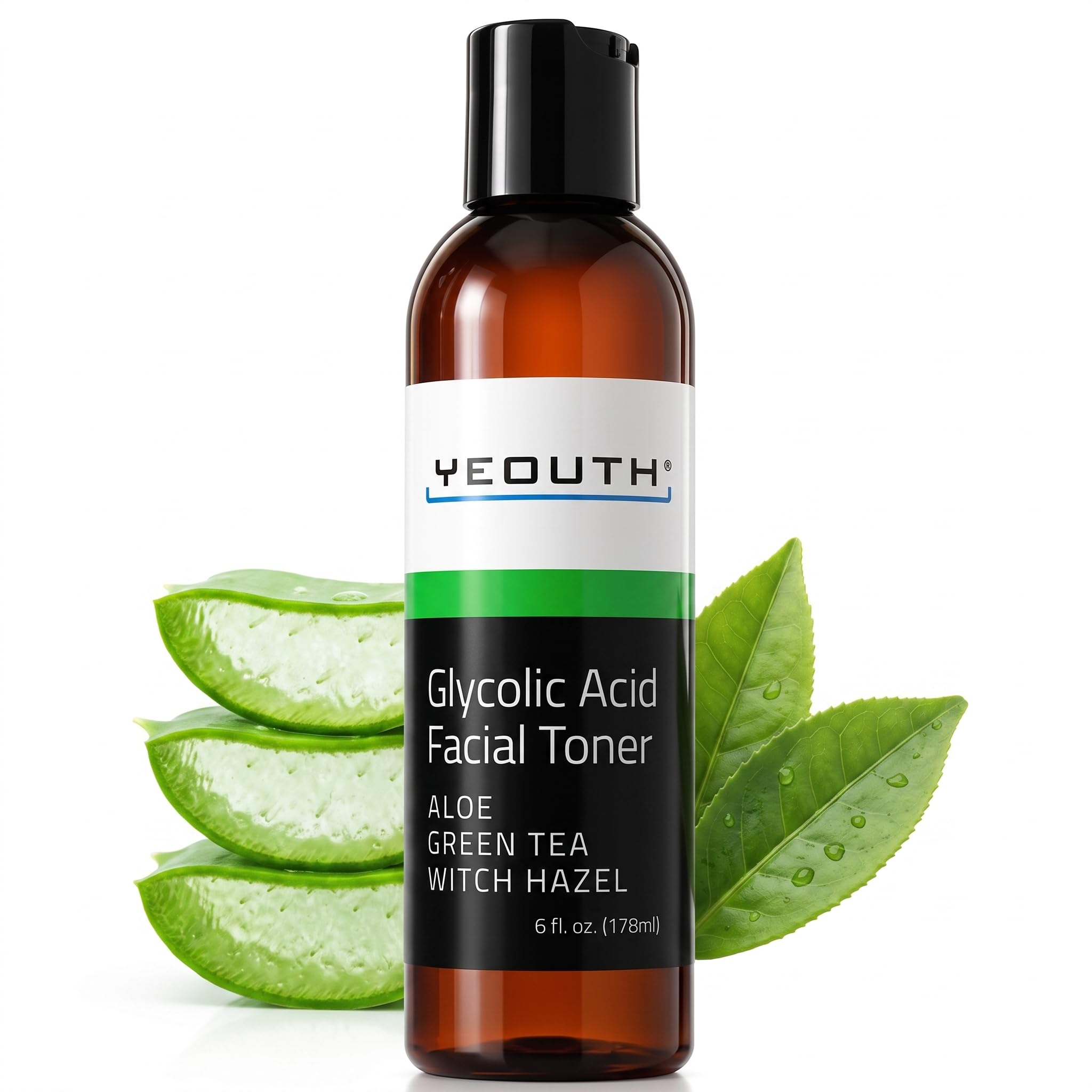 YEOUTH Glycolic Acid Toner for Visibly Smoother and Refined-Looking Skin | Gentle AHA Exfoliating Toner for Face with Aloe Vera, Green Tea and Witch Hazel for a Refreshed-Looking Appearance, 6oz