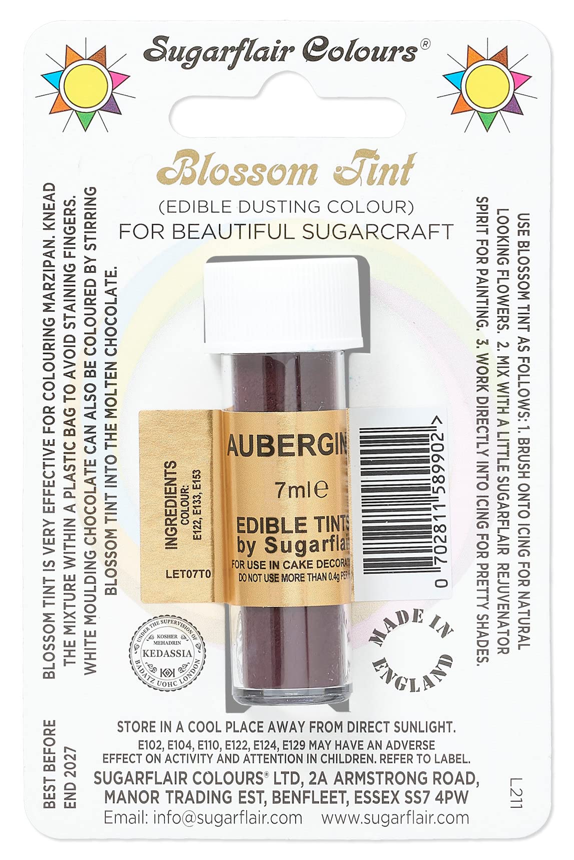 Sugarflair Blossom Tint Grape Violet Food Colouring and Dusting Powder, Matt Finish, Brush On or Mix with Rejuvenator Spirit to Create a One of A Kind Cake - 7ml — view 45