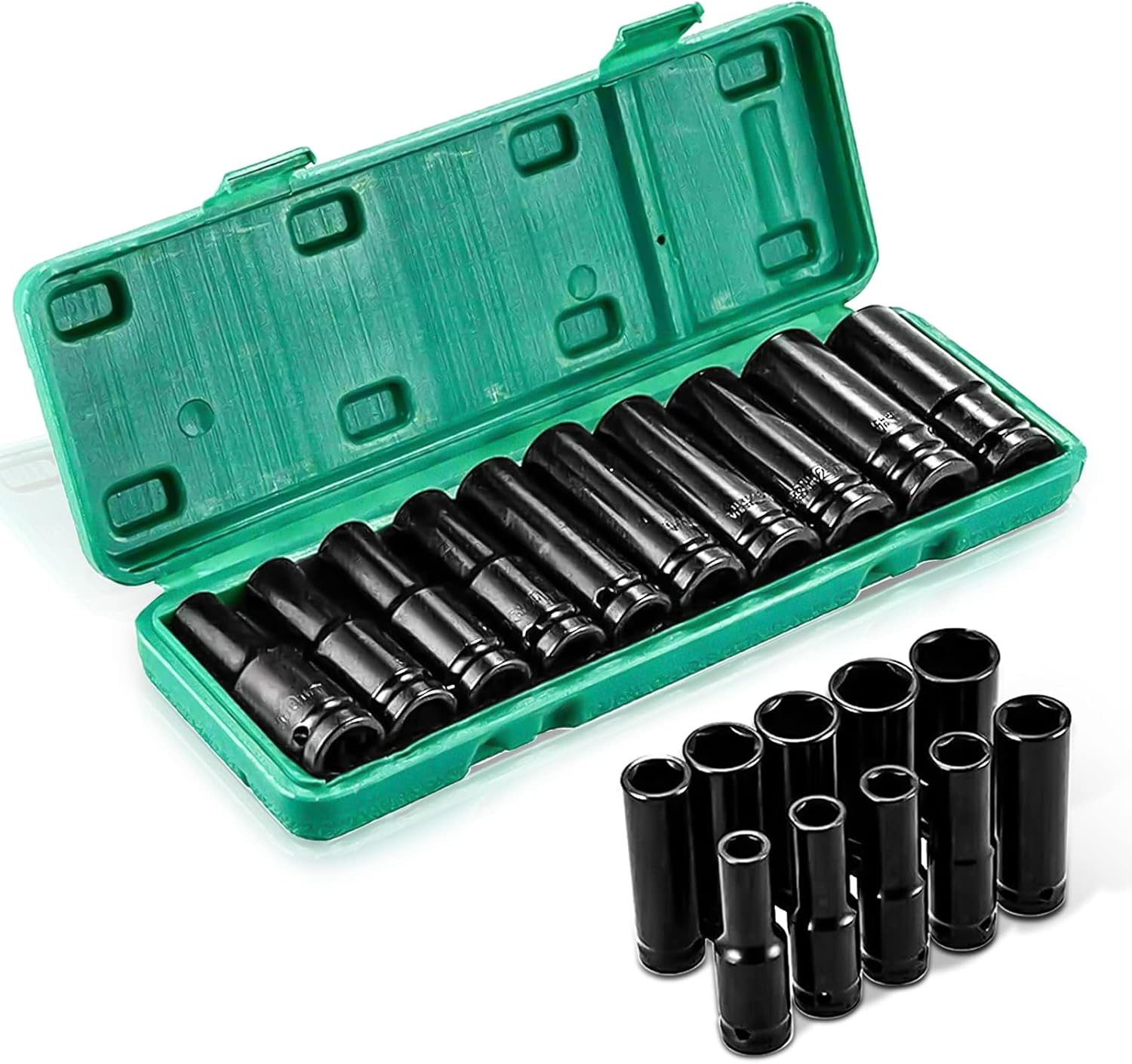 Aserell 1/2'' Impact Deep Socket Set, Aserell 10Pcs 1024mm Hex Nuts