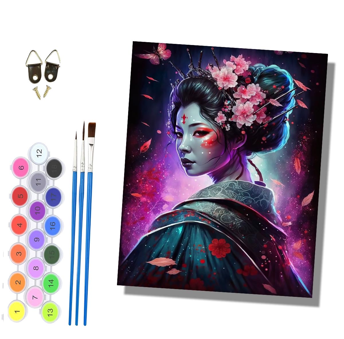 HONGPZH Paint by Numbers for Adults Painting by Numbers for Adults Canvas Kits Paint by Number Crafts Kits for Gift Home Decoration 16x20 inch Japanese Geisha Flowers