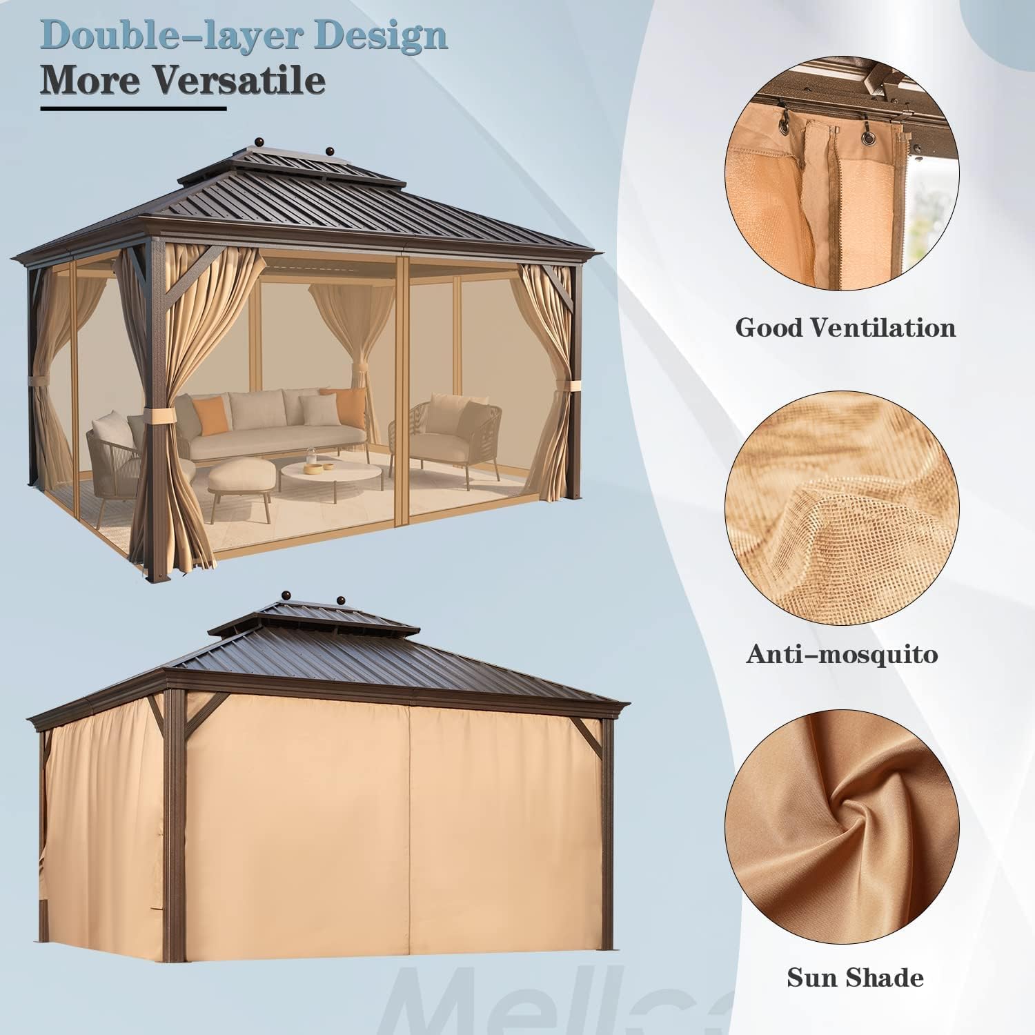 Double-layer design of gazebo curtains and netting