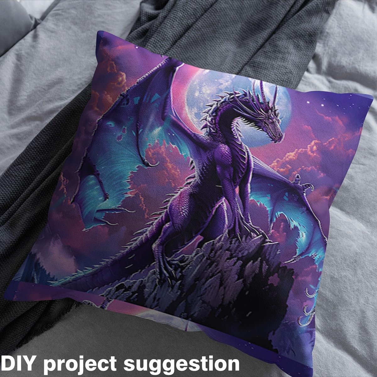 Erosebridal Fantasy Dragon Fabric by The Yard,Western Dragon Upholstery Fabric,Safari Animal Decorative Fabric,Galaxy Sky Indoor Outdoor Fabric,Purple Black,2 Yards