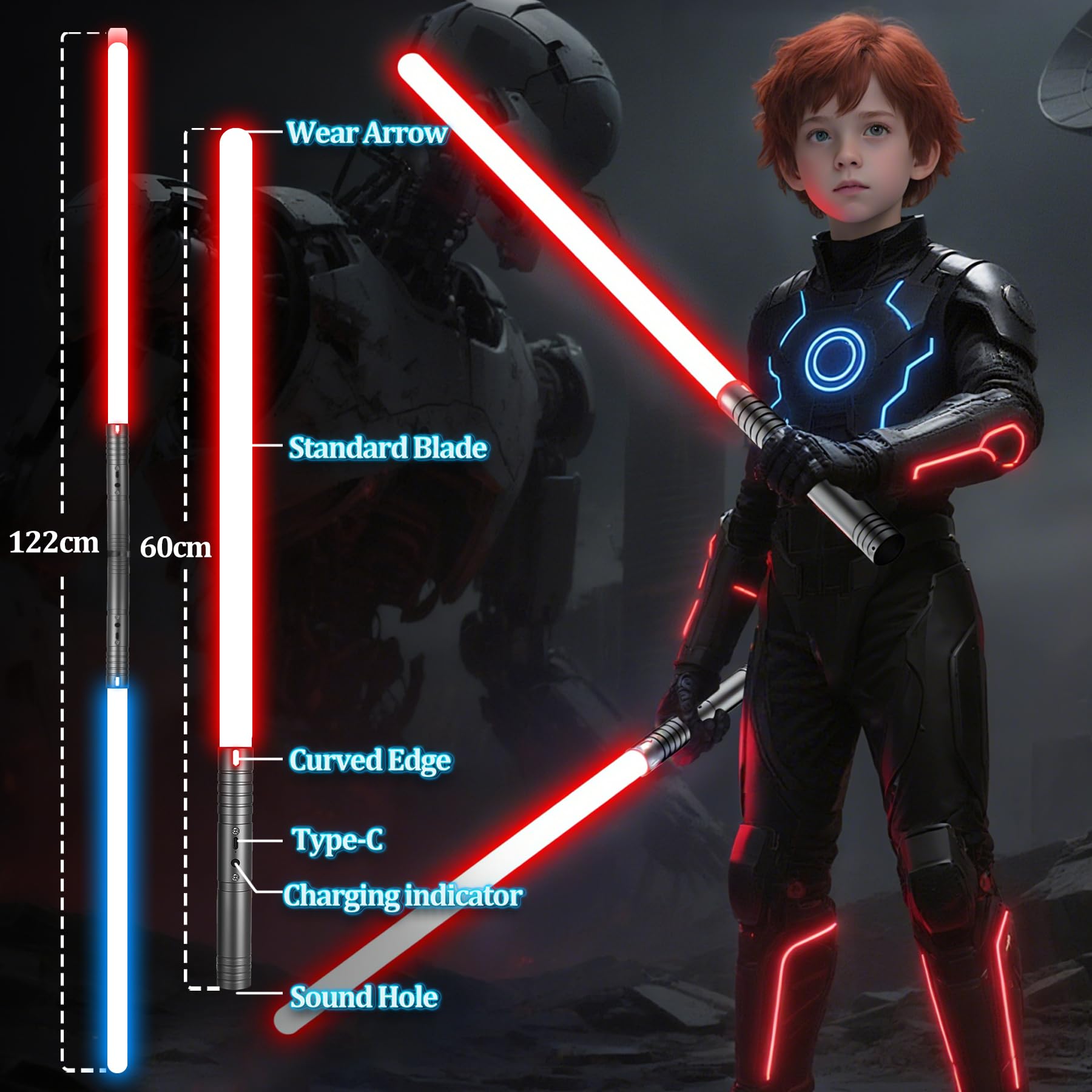 Lightsaber, Upgraded RGB 15 Colors LED Light Saber, USB Rechargeable Lightsabers with Metal Handle - Image 4