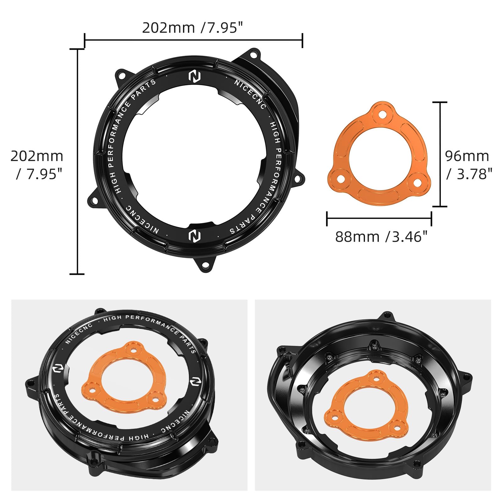 NICECNC Coperchio frizione nero trasparente e piastra di pressione compatibile with 1290 Duke R/GT 2014-2024, coperchio frizione motore trasparente compatibile with 1290 Super Adventure R/S 2017-2024,