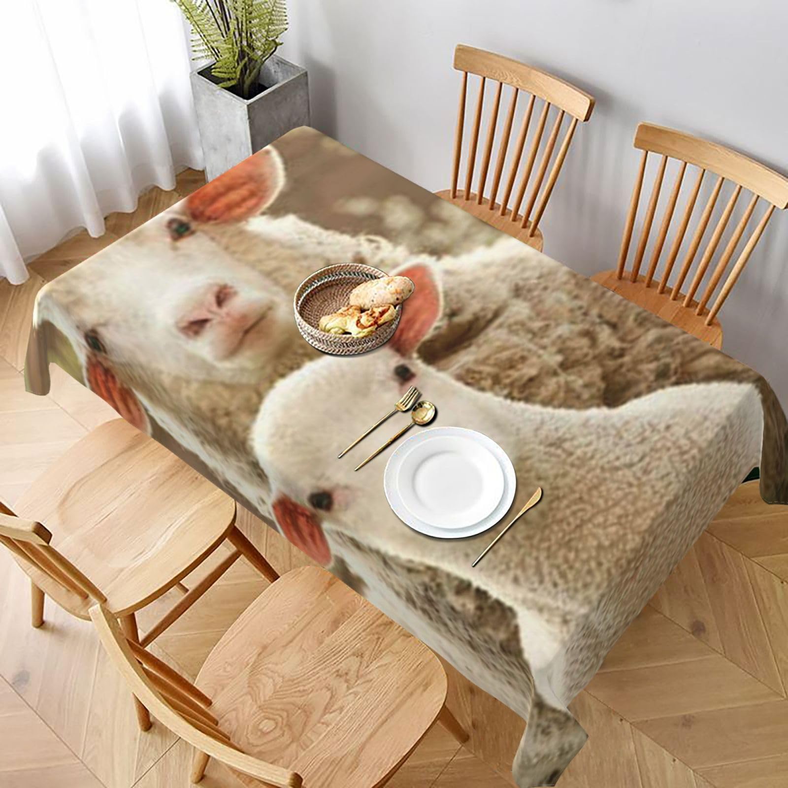 BNVSADC Sheep and Lambs Printed Rectangle Tablecloth 228x152 CM, Water Resistant Polyester Table Cloth Decorative Fabric Table Covers for Kitchen Dining Table Parties Camping