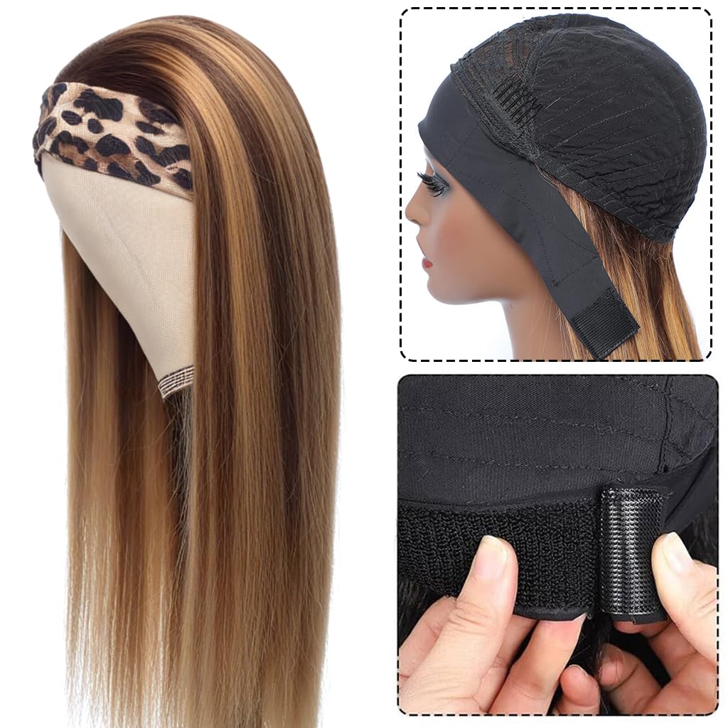 Highlight Ombre Headband Wig Human Hair Straight Human Hair Headband Wigs for Women Glueless None Lace Front Wig Brazilian Virgin Wigs 150% Density 16 Inch image 4