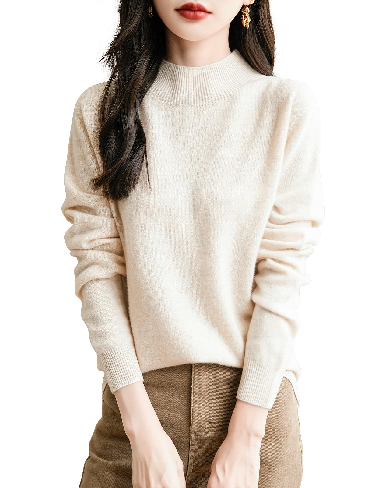 Chanyarn Womens 100 Merino Wool Seamless Sweater Mock Neck First-Line Ready to Wear Long Sleeve Knitted Pullover Tops