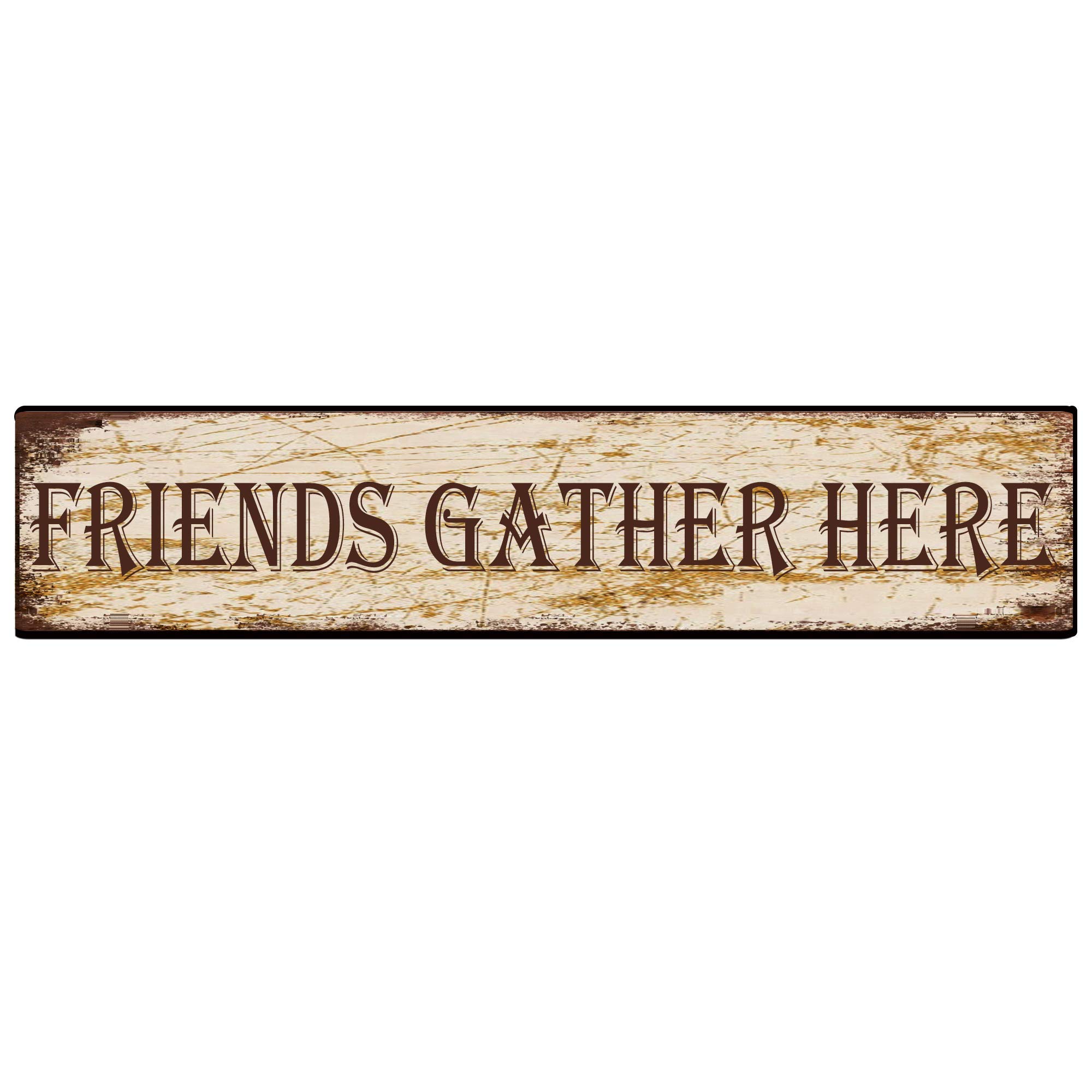 Friends Gather Here Retro Tin Signs Aluminum Metal Sign for Kitchen Home Garden Wall Bar Cafe Decor 4x16 Inch