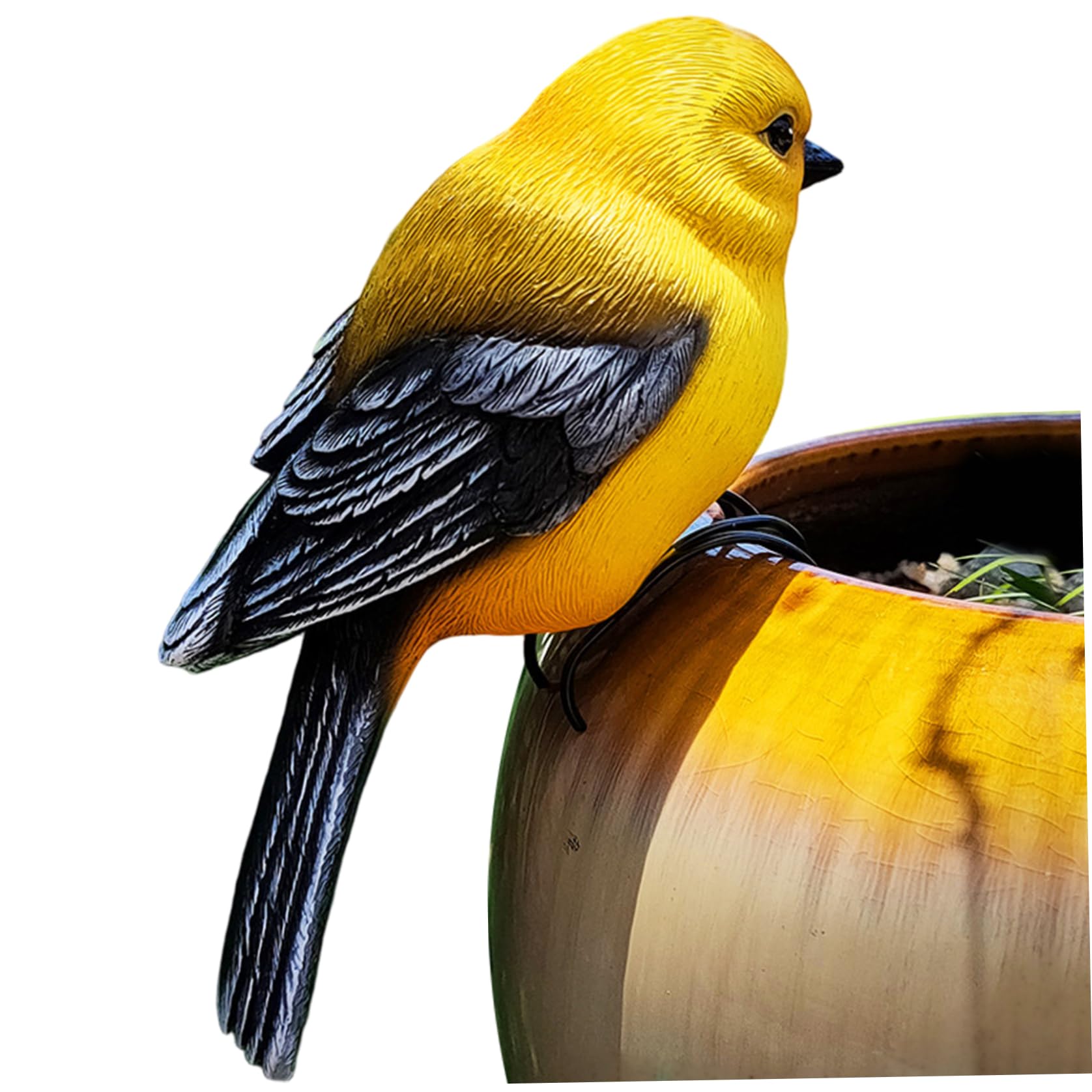Figurines d'oiseaux en résine jaune pour embellir votre balcon et pot de fleur