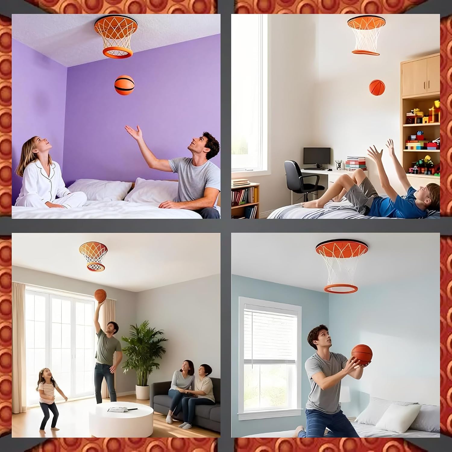 Ceiling Basketball Hoop，Hanging Indoor Basketball Hoop with Ball