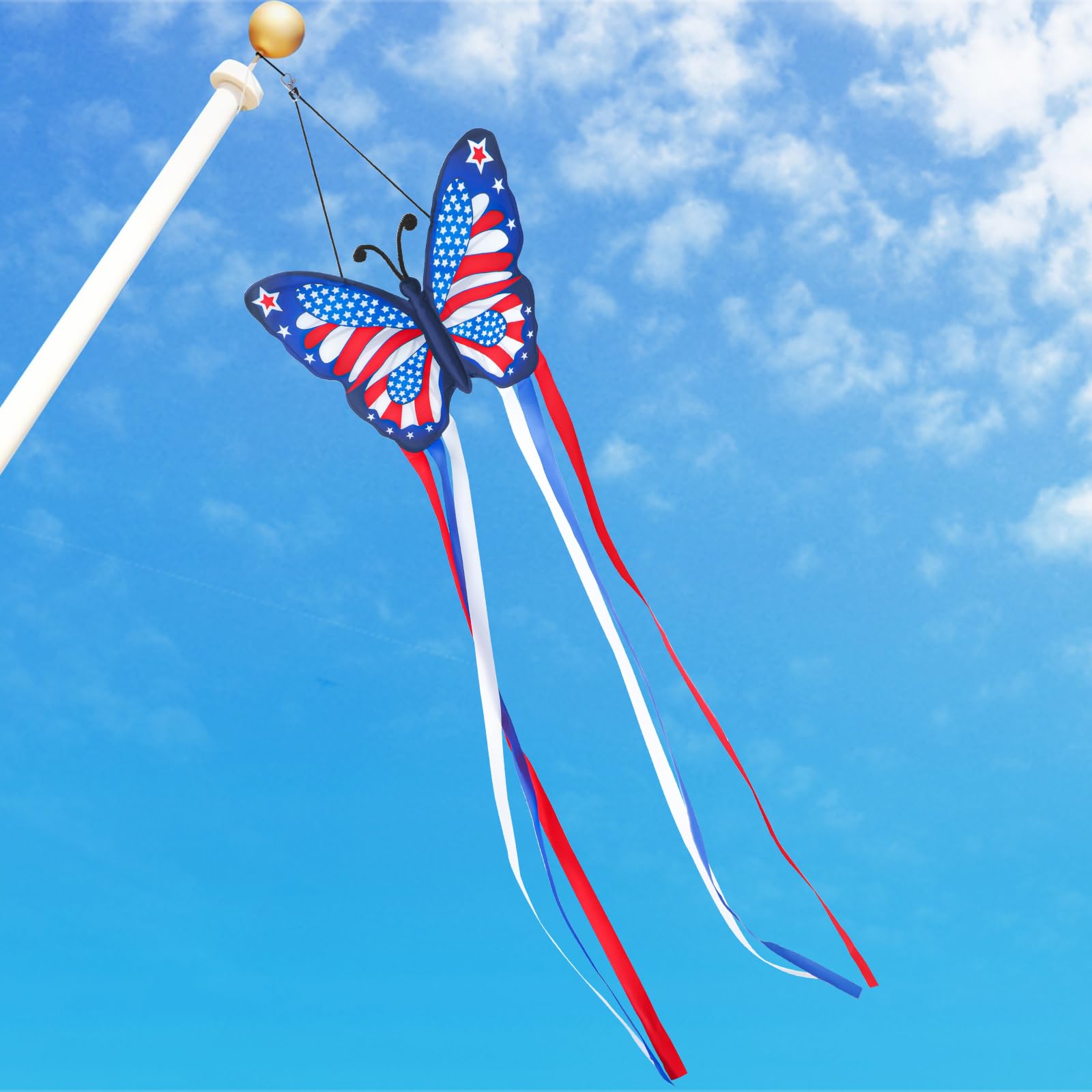 NOVWANG 4th of July Butterfly Windsocks, 40 Inch Butterfly Wind Sock Independence Day Hanging Flag Decorations for 4th of July Memorial Day Garden