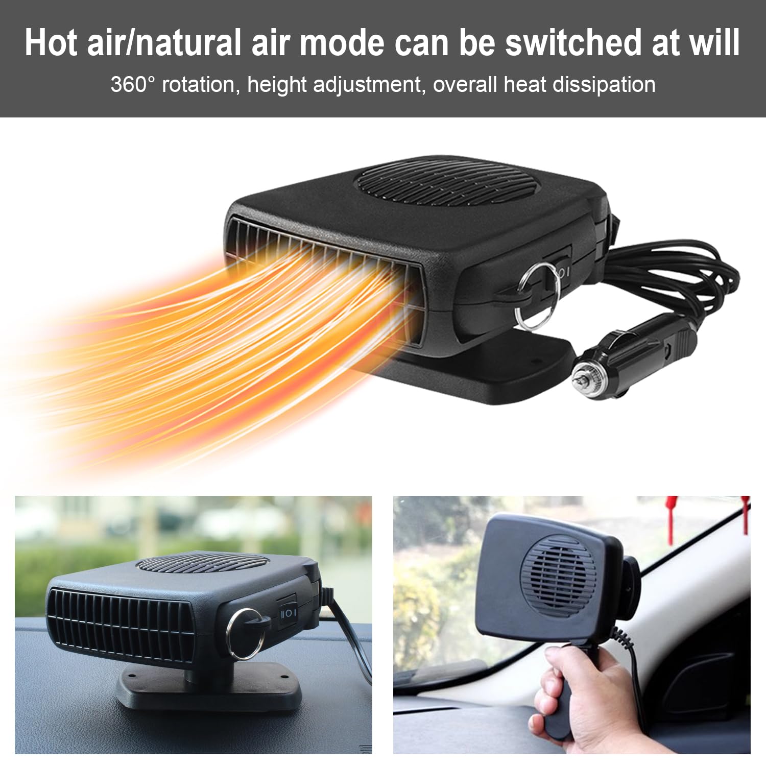 Riscaldatore per Auto, Riscaldatore e Sbrinatore Portatile 12V 150W, Ventola di Riscaldamento/Raffreddamento 2 in 1, Ventola di Riscaldamento con Accendisigari