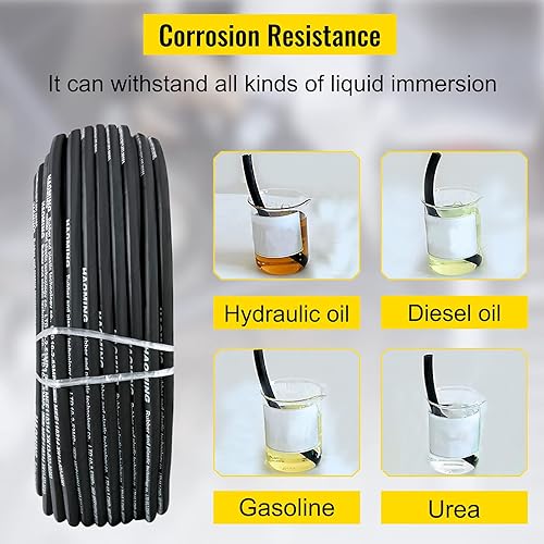 Miniatura 5 de VEVOR Manguera hidráulica de goma de 328 pies con 2 trenzas de alambre de acero de alta resistencia, diámetro interior 38 pulgadas, 5000 PSI máximo,