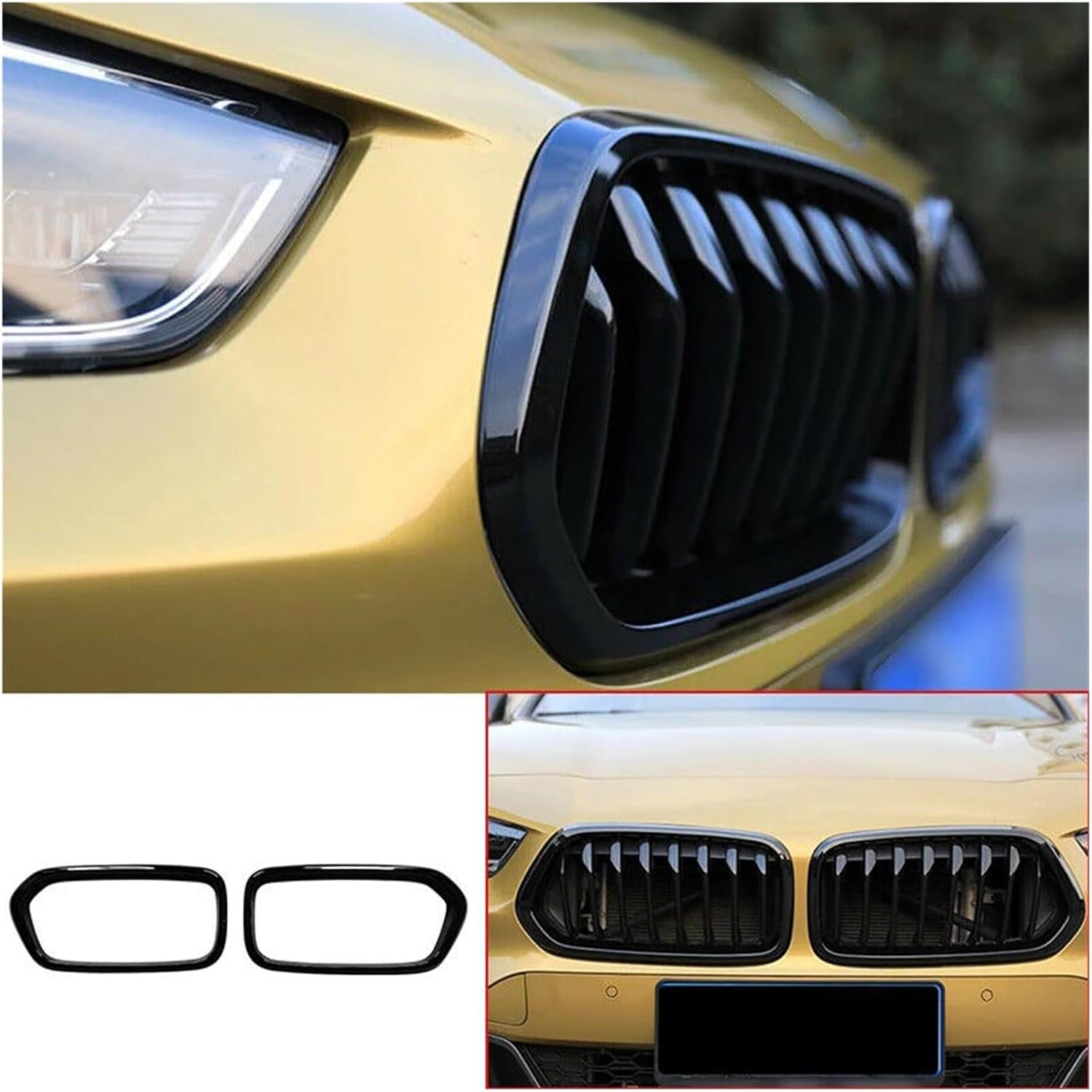 Car Front Bumper Kidney Grille Racing Grills Cover Trim Gloss Black Compatible With BMW F39 X2 2018 2019 2020 2021 51712455246 51712455247(Gloss Black)
