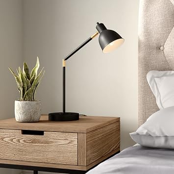Catalina Lighting 20092-001 Modern Adjustable Desk Light with Power Outlet, Classic Table Lamp for Office, Dorm, or Bedroom, Reading Light Nightstand Lamp, Bulb NOT Included, 20.75, Black
