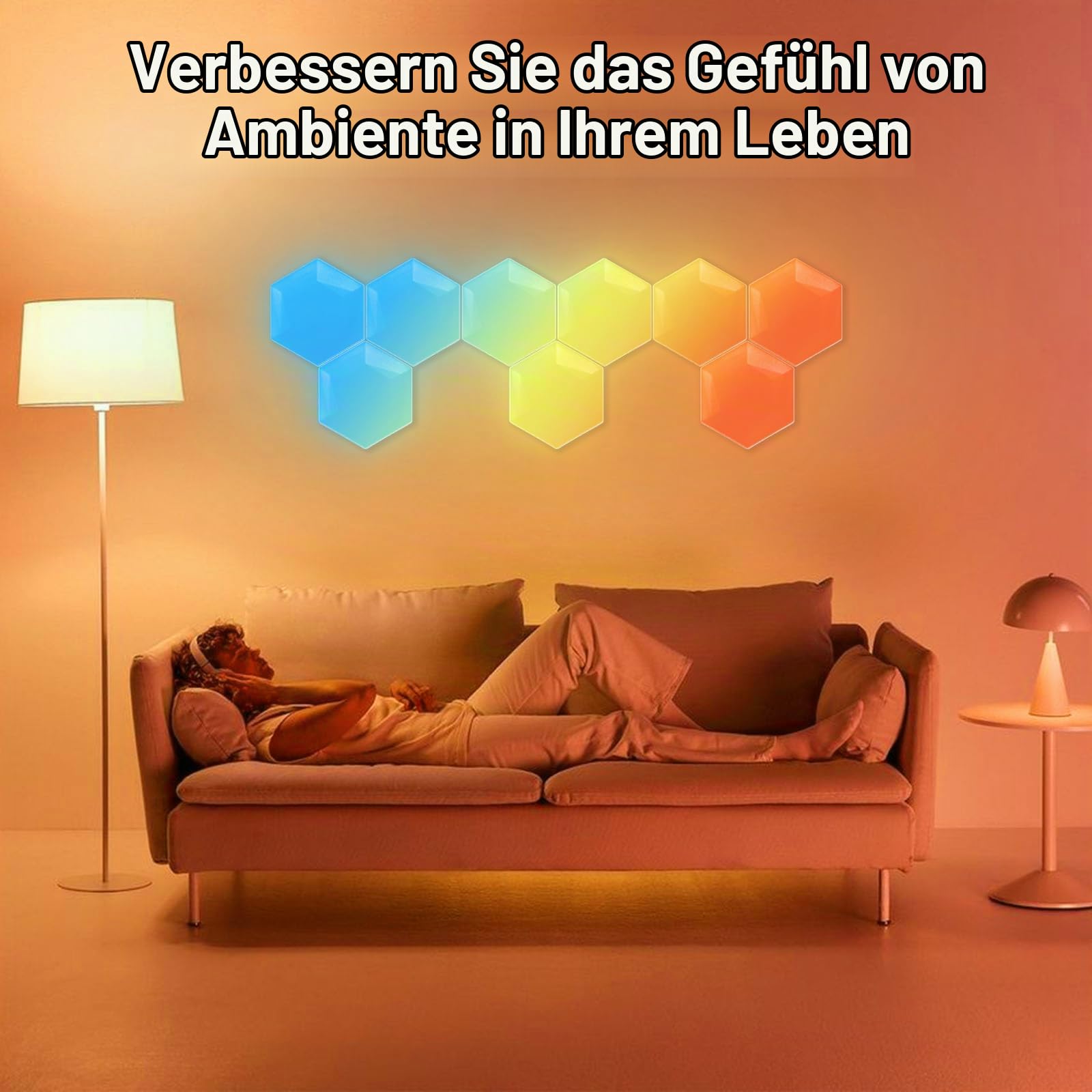 Hexagon LED Gaming Panel 10 PCS, LED Smart Wandleuchte mit RGB-IC, Musik-Synchronisation, App Steuerung, Wandbeleuchtung für Zimmer und Gaming Setup