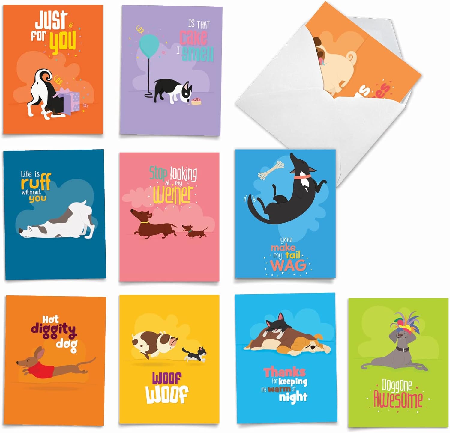 The Best Card Company - 10 Blank Dog Greeting Cards for All Occasions (4 x 5.12 Inch) - Doggone Awesome Notes M6586OCB