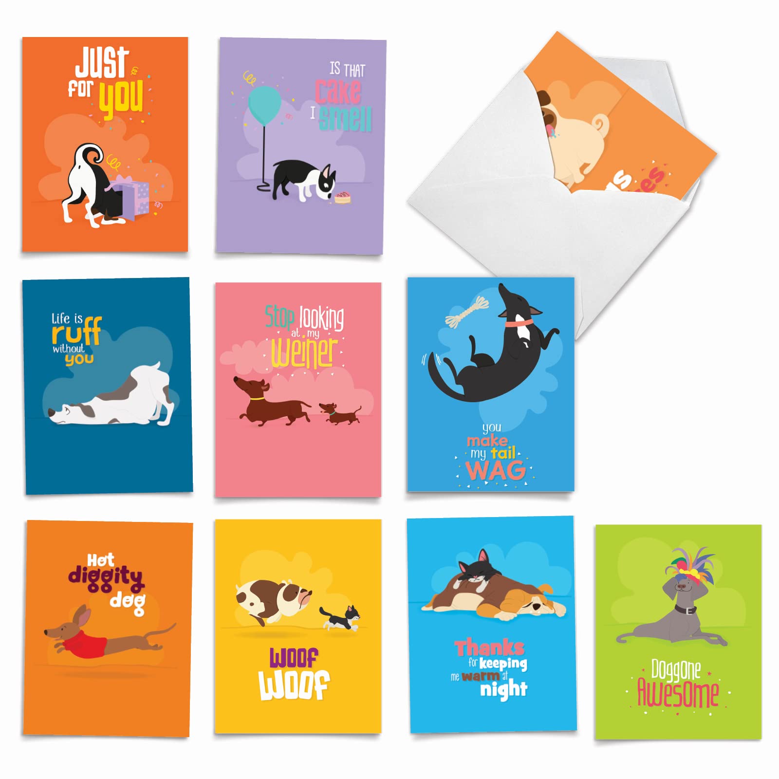 The Best Card Company - 10 Blank Dog Greeting Cards for All Occasions (4 x 5.12 Inch) - Doggone Awesome Notes M6586OCB