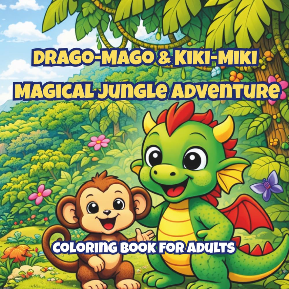 Drago-Mago & Kiki-Miki Magical Jungle Adventure: Cute Jungle Animals Coloring Book for Adults – Relaxing, Stress Relief, Fun and Easy Coloring Pages