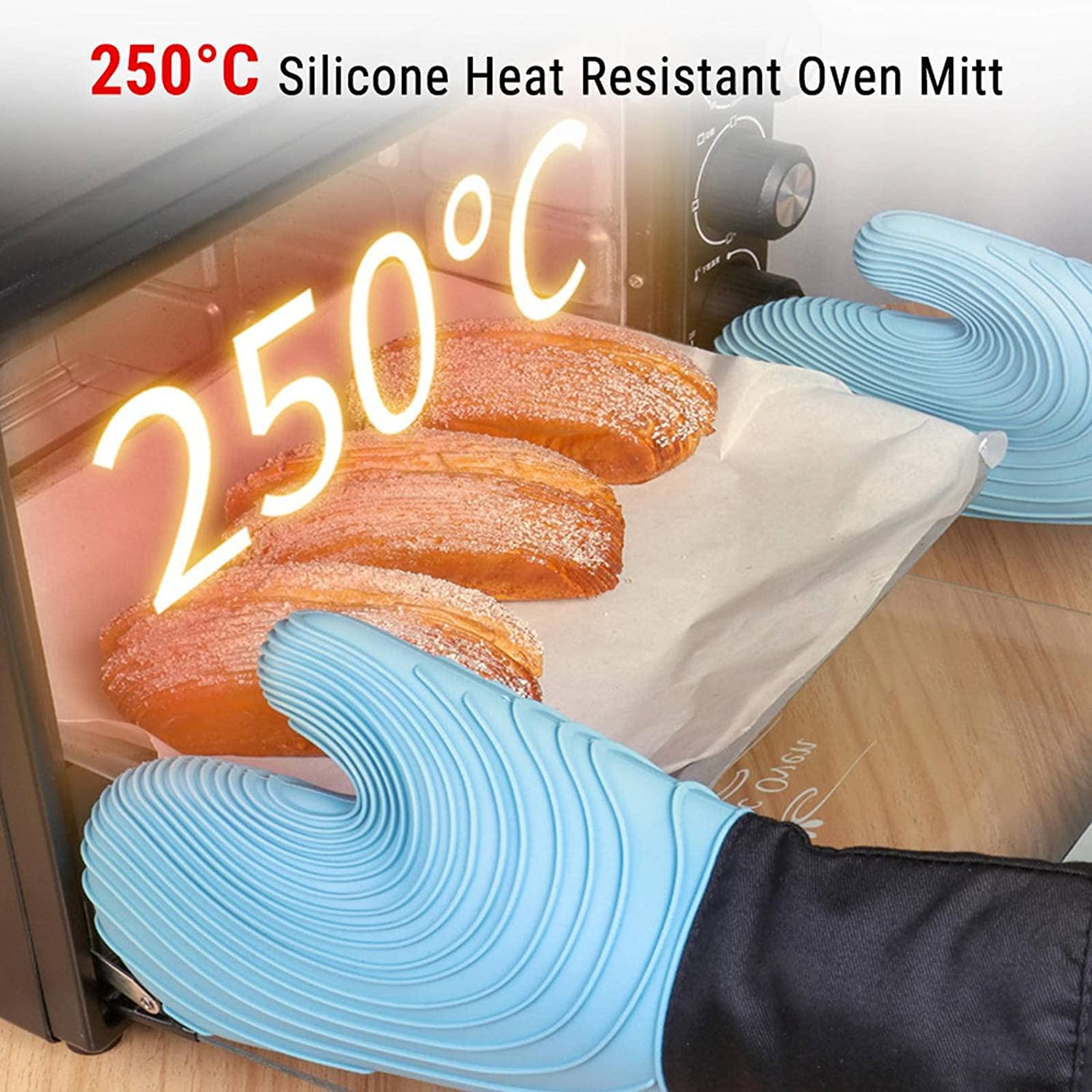 Guantes de horno Guantes de horno resistentes al calor, guantes de horno de algodón de silicona, guantes de horno antideslizantes para cocinar a la parrilla Lavable a máquina para cocinar, hornear y a