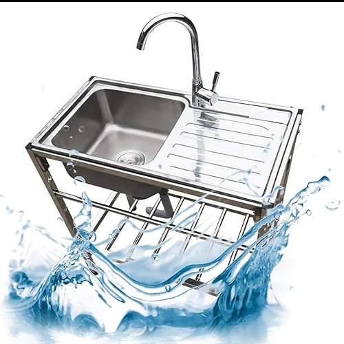 Fregadero utilitario para exteriores, fregadero de acero inoxidable, con compartimento de un solo tazón, fregadero de banco de trabajo con