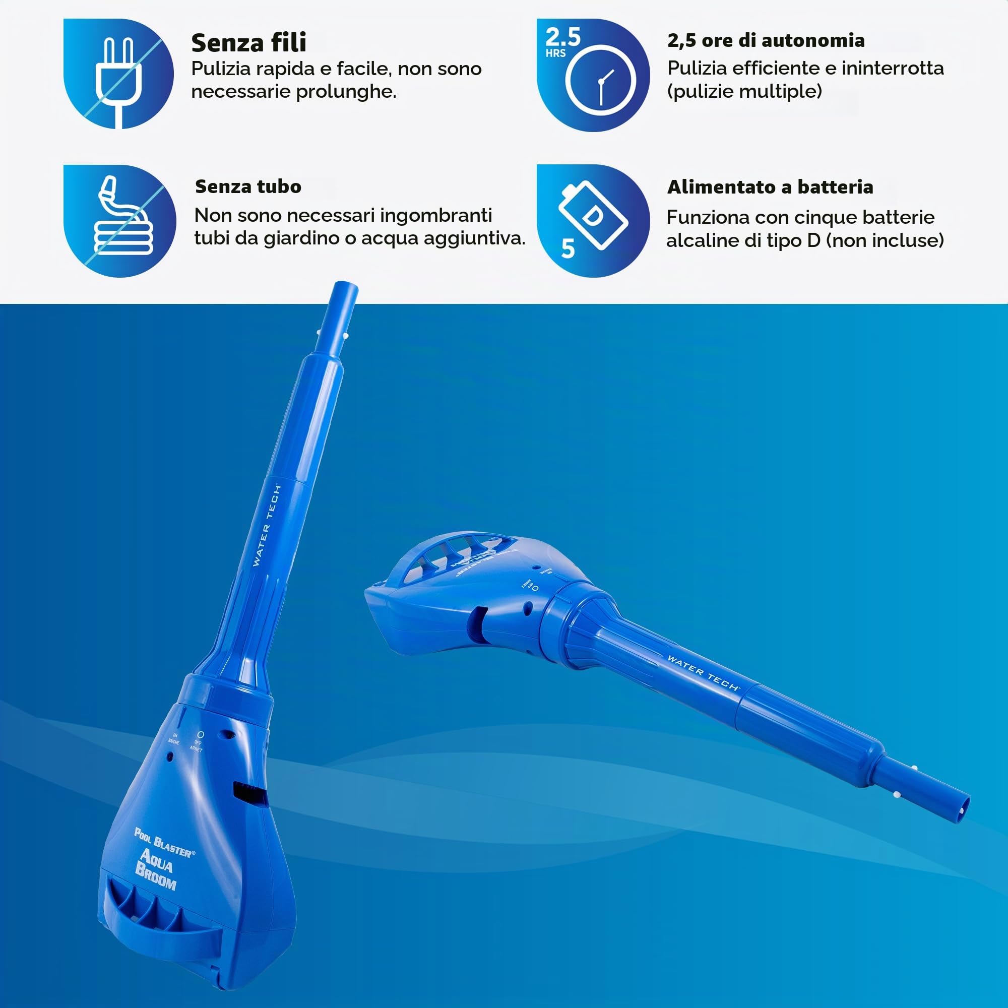 Water Tech Pool Blaster Aqua Broom Xl Ultra Pool Vacuum Cleaner, Aspirapolvere Per Piscine Con Ventosa Xl, Aspirapolvere Portatile Per Piscine E Spa Con Testa Aspirante Di 22 Cm Di Larghezza