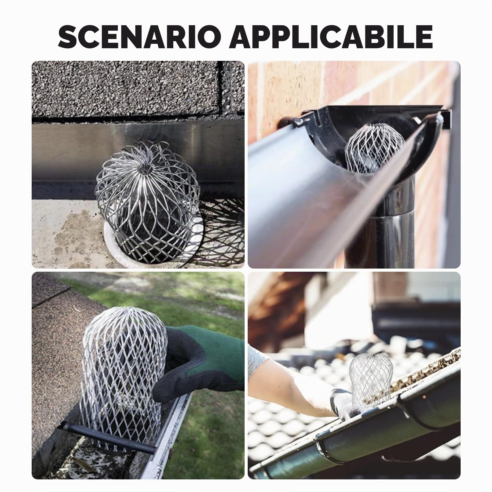 5pcs Rete per grondaie in Metallo Alluminio antifoglie, Tappo Protezione per Tubi grondaie di Tetto, griglia di Protezione per grondaie