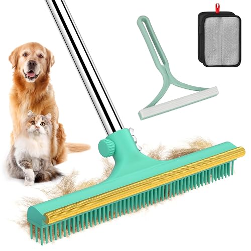 Carpet Rake for Pet Hair Removal - 60' Adjustable Long Handle Carpet Rake