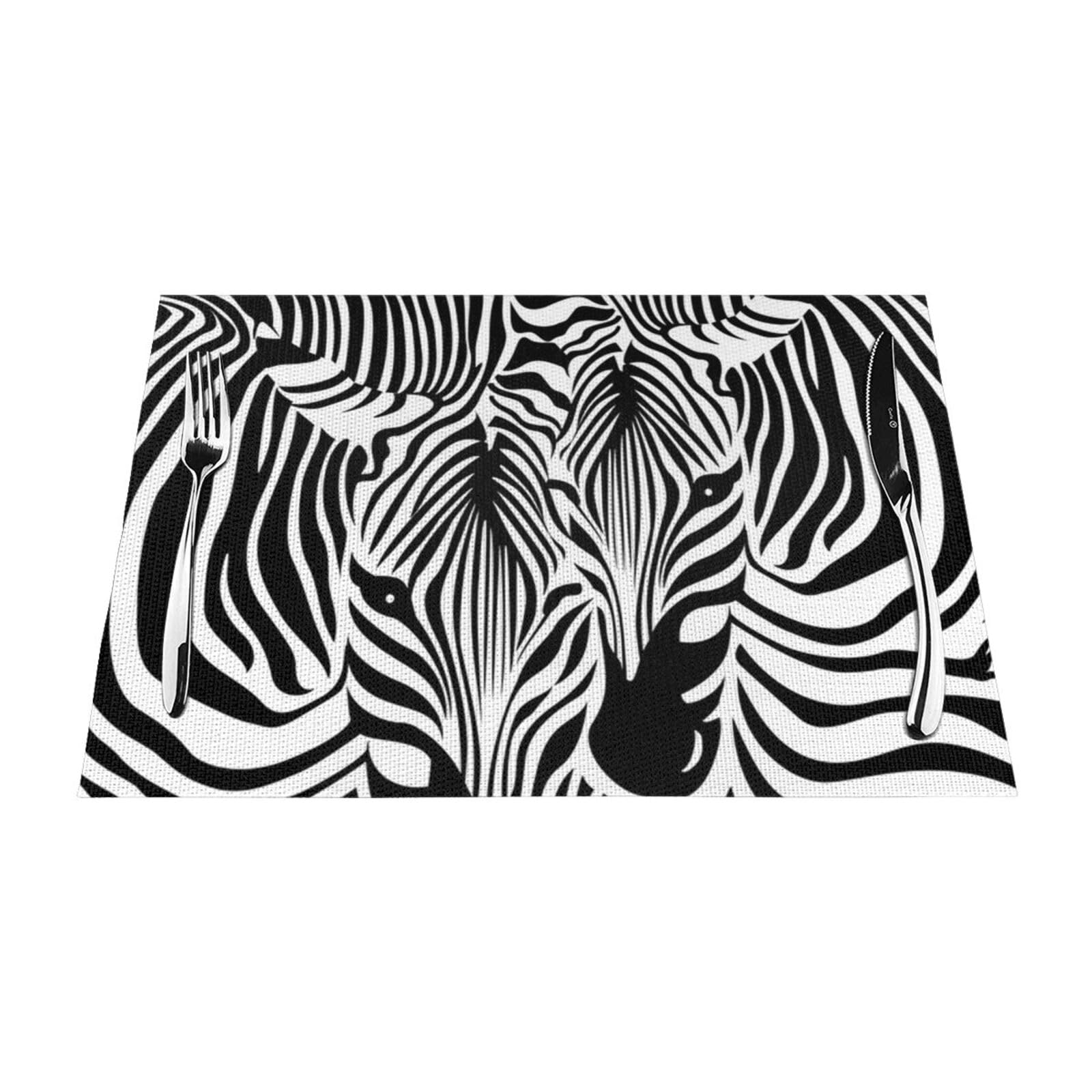 Set de table tissé motif zèbre abstrait lot de 6 tapis lavables