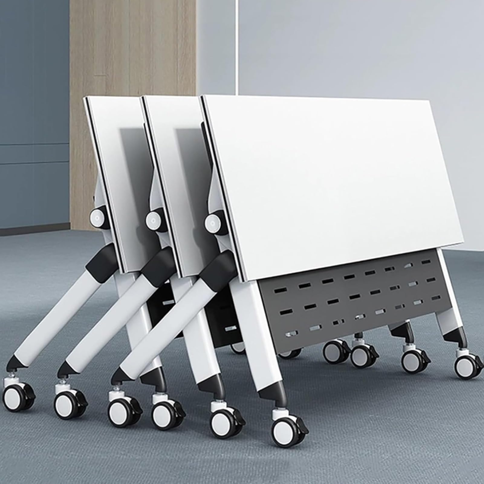 Mobilny składany zestaw stołów konferencyjnych, 3 szt., 120 x 40 x 75 cm, kółka blokujące do małych przestrzeni, przenośne biurko treningowe i biurowe, idealne na spotkania i imprezy