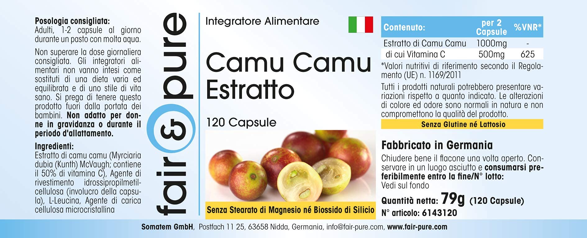 Fair & Pure Camu Camu Extrakt, 120 Kapseln, natürliches Vitamin C, hochdosiert, Nahrungsergänzungsmittel vegan ohne Magnesiumstearat, in Deutschland hergestellt (Packung mit 2)