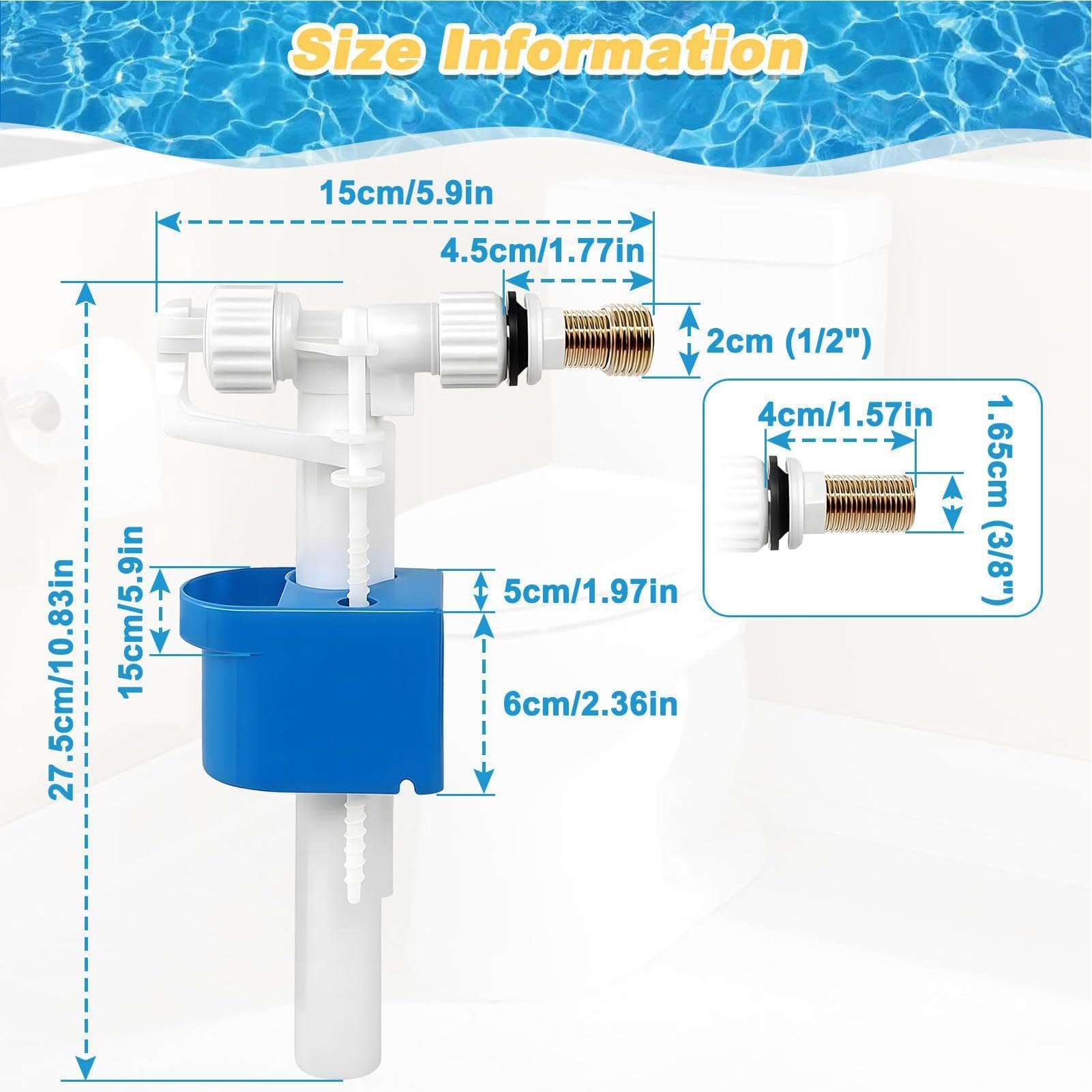 Kit di ricambio per valvola di riempimento WC, facile da installare valvole 'acqua a prova di perdite, 27 x 15 cm, valvola di riempimento del serbatoio del WC, valvole di controllo 'acqua