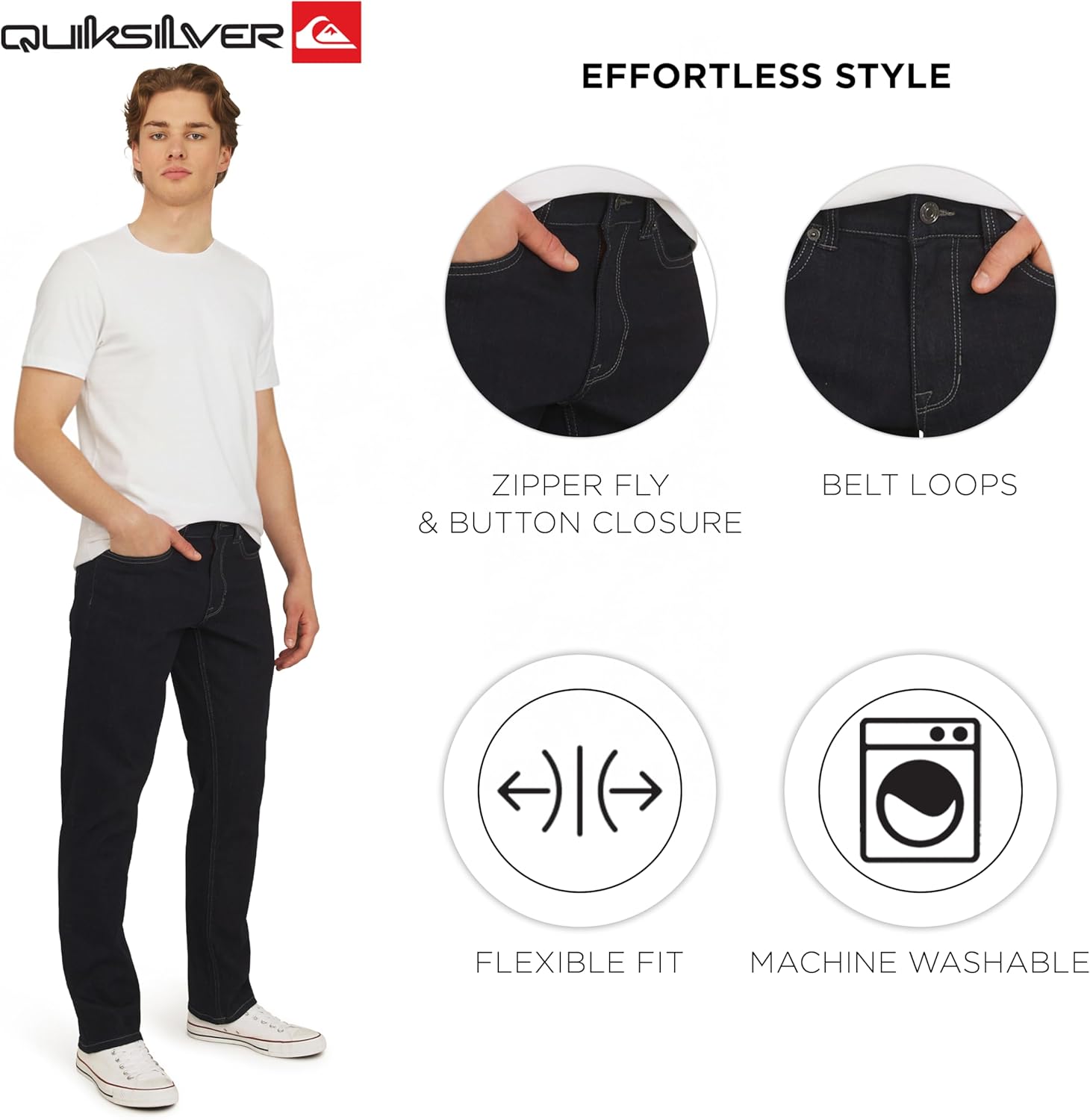 Quiksilver Men's 5 Pocket Straight Fit Stretch Waist Denim Jeans - Image 5