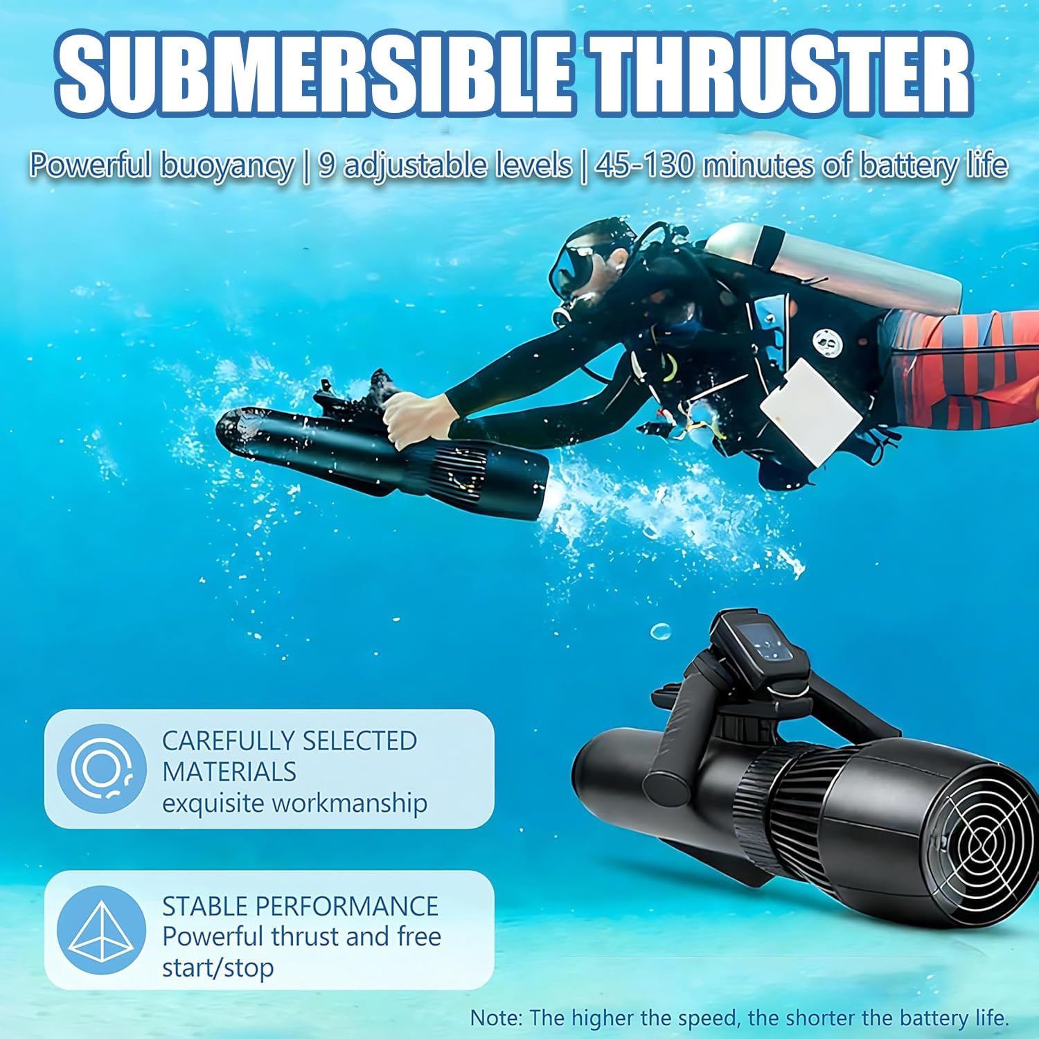 Scooter Submarino y Kayak 2 en 1 – Desmontable para Snorkel y Buceo | Potente motor 500W y batería 10000mAh – velocidad 3-7 km/h y autonomía hasta 130 min,Profundidad máxima 40m